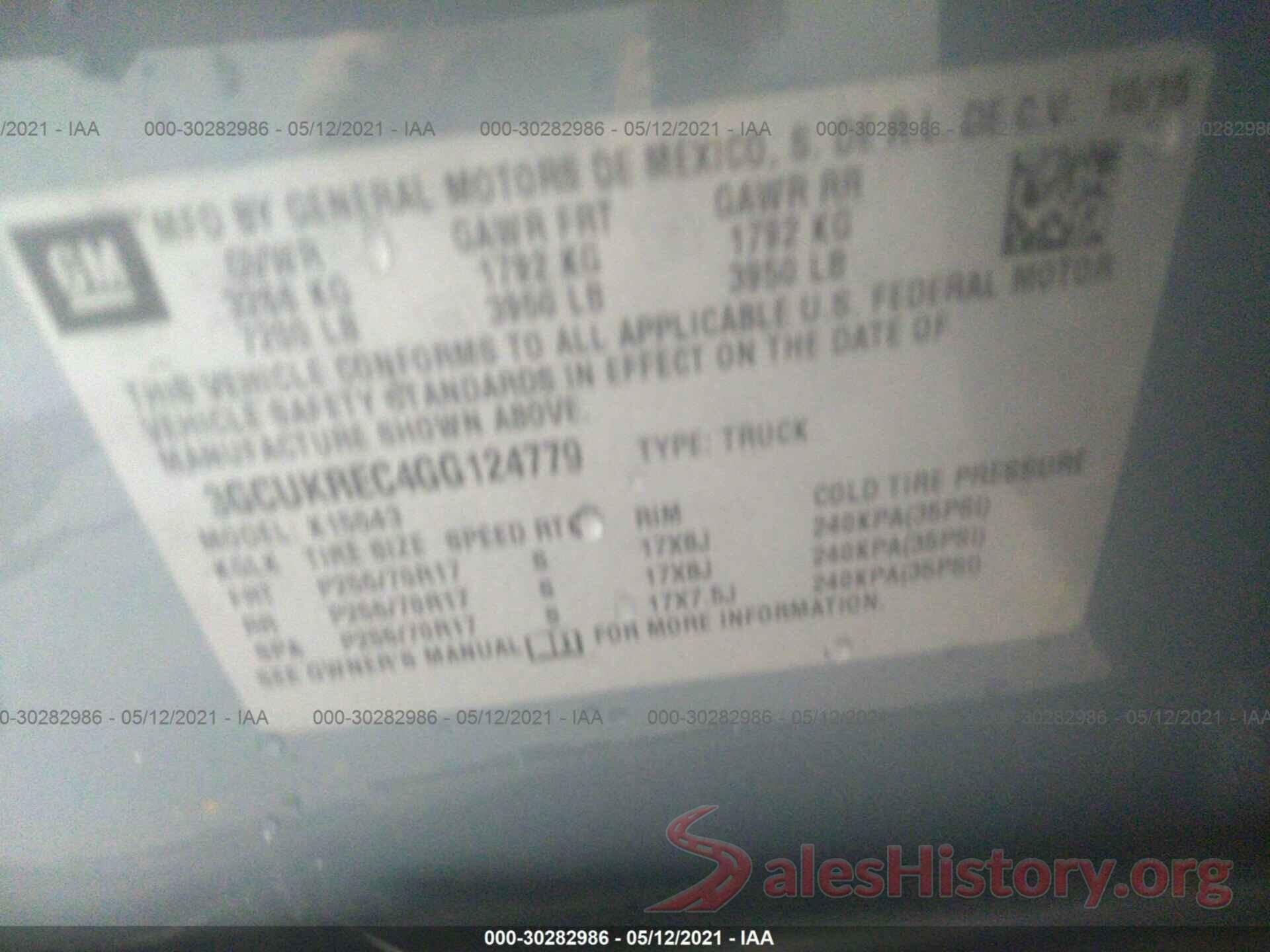 3GCUKREC4GG124779 2016 CHEVROLET SILVERADO 1500