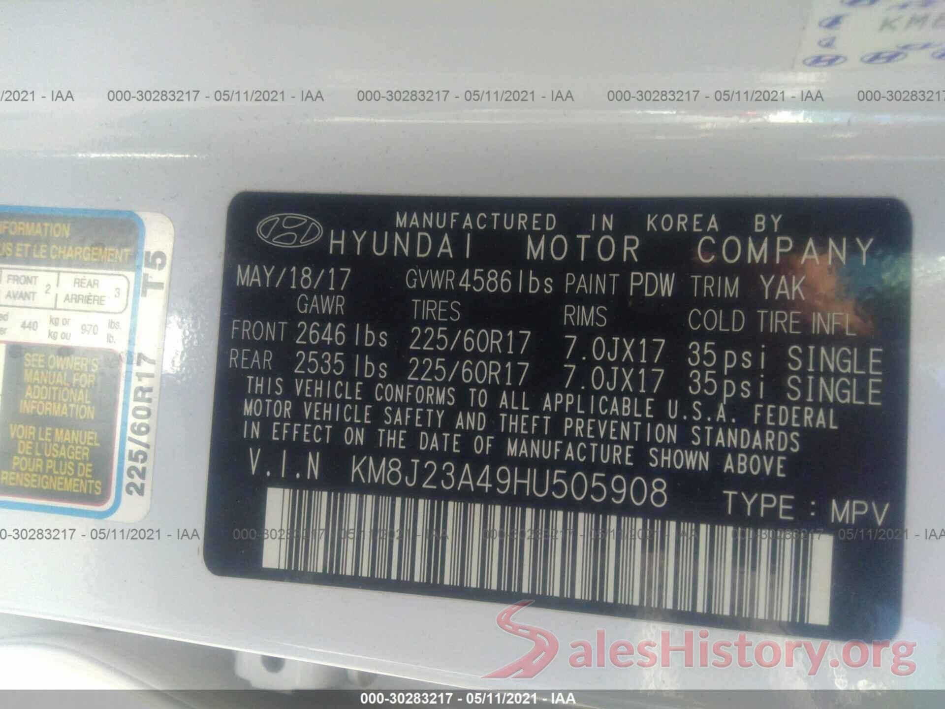 KM8J23A49HU505908 2017 HYUNDAI TUCSON