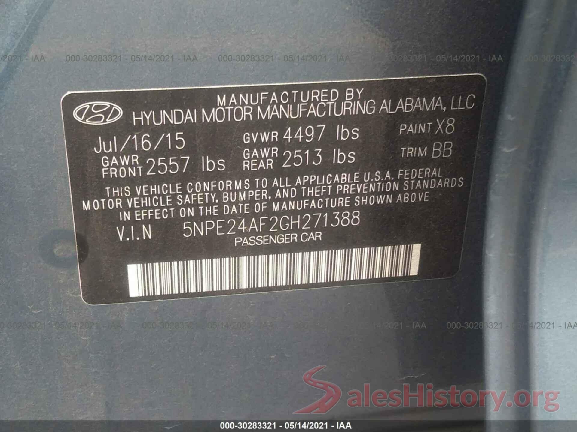 5NPE24AF2GH271388 2016 HYUNDAI SONATA