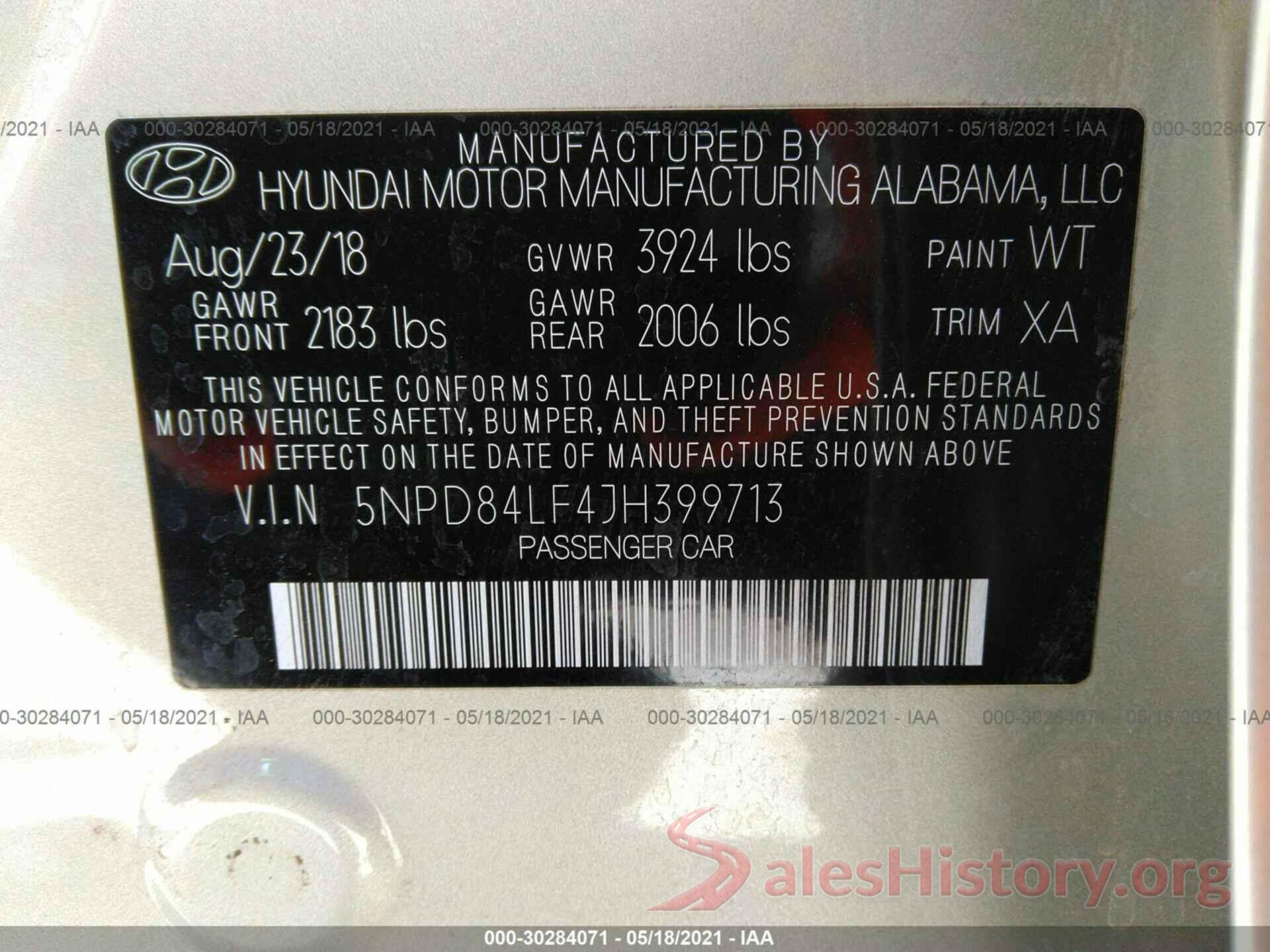 5NPD84LF4JH399713 2018 HYUNDAI ELANTRA