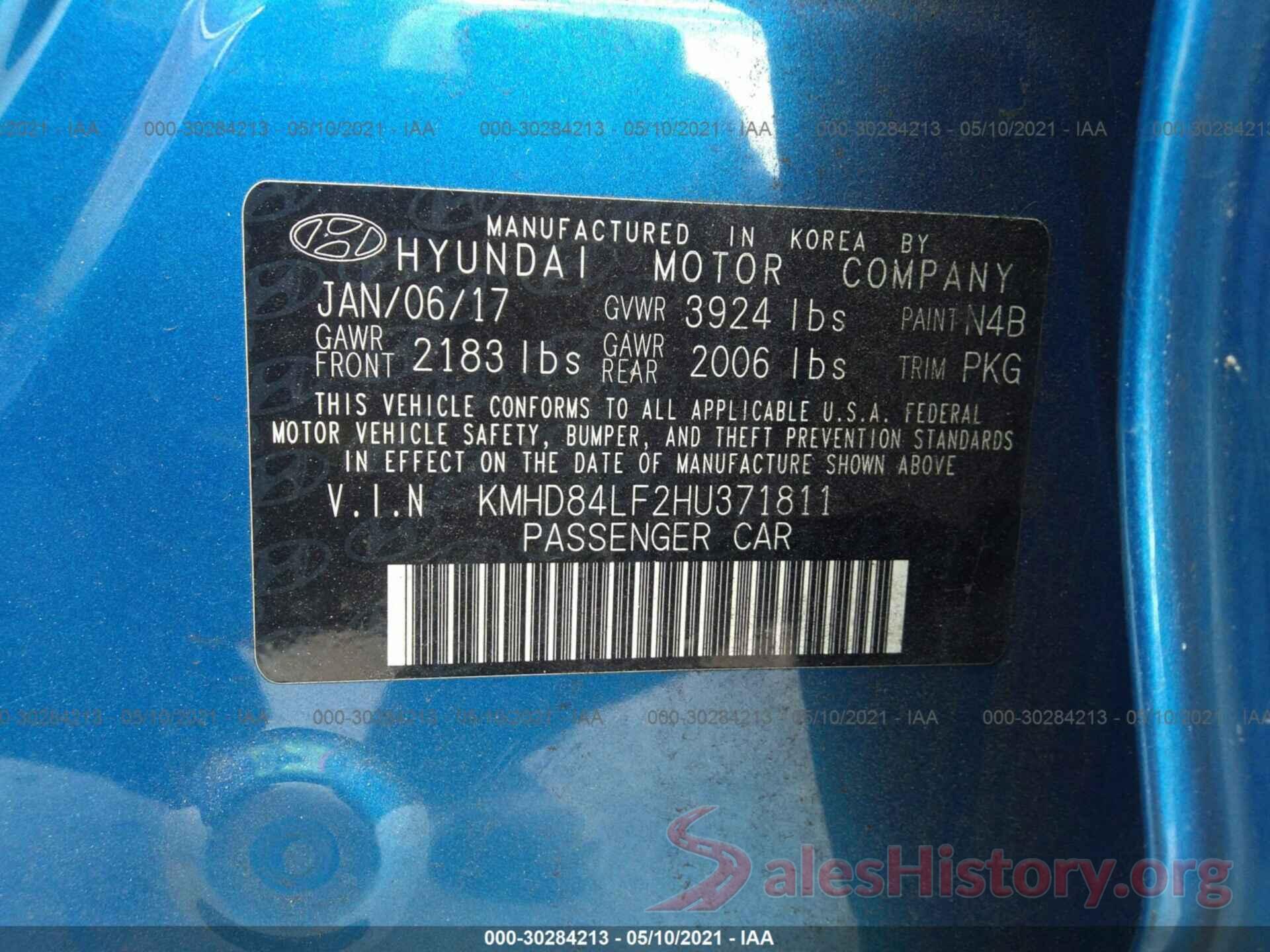 KMHD84LF2HU371811 2017 HYUNDAI ELANTRA