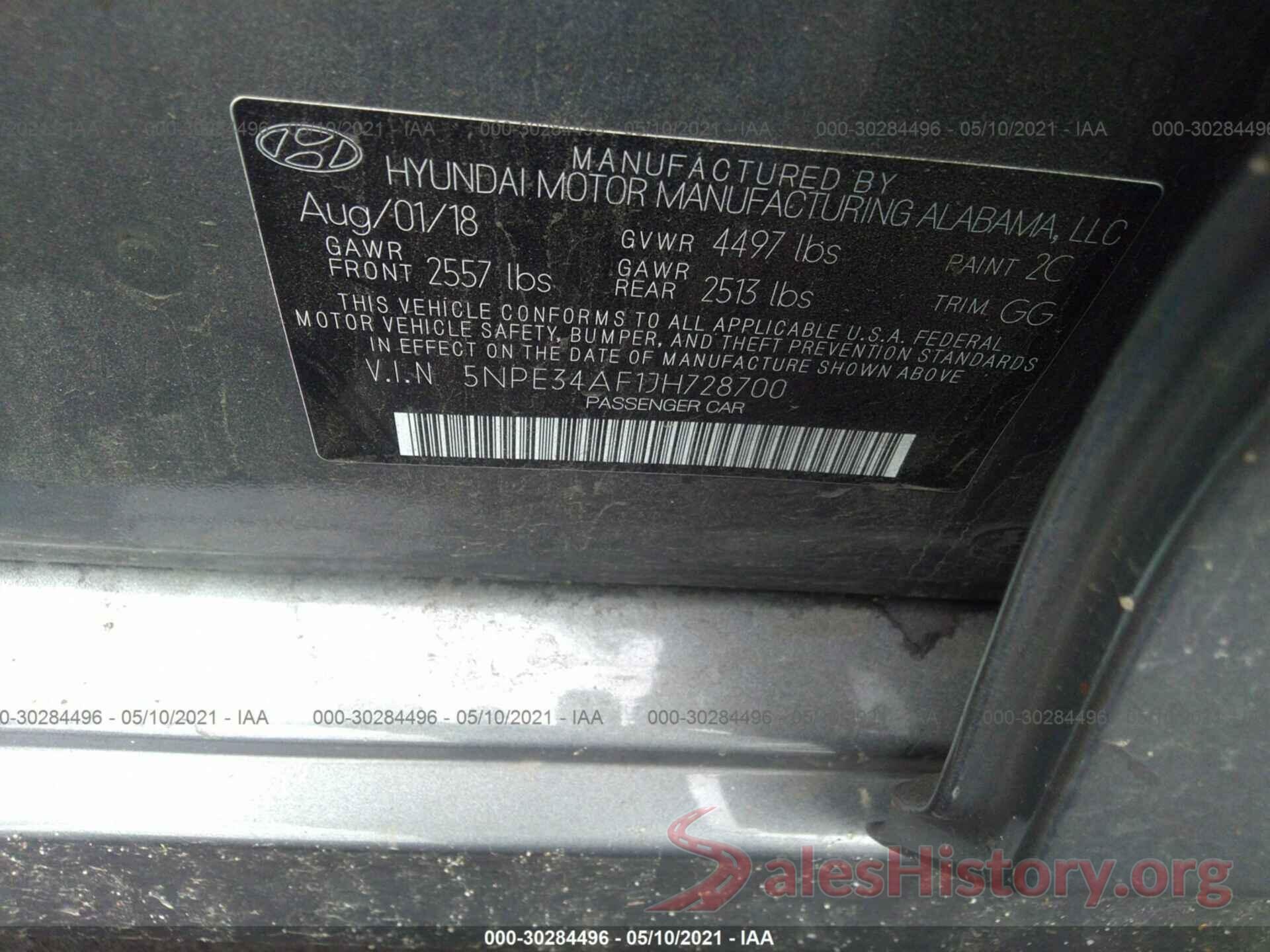 5NPE34AF1JH728700 2018 HYUNDAI SONATA