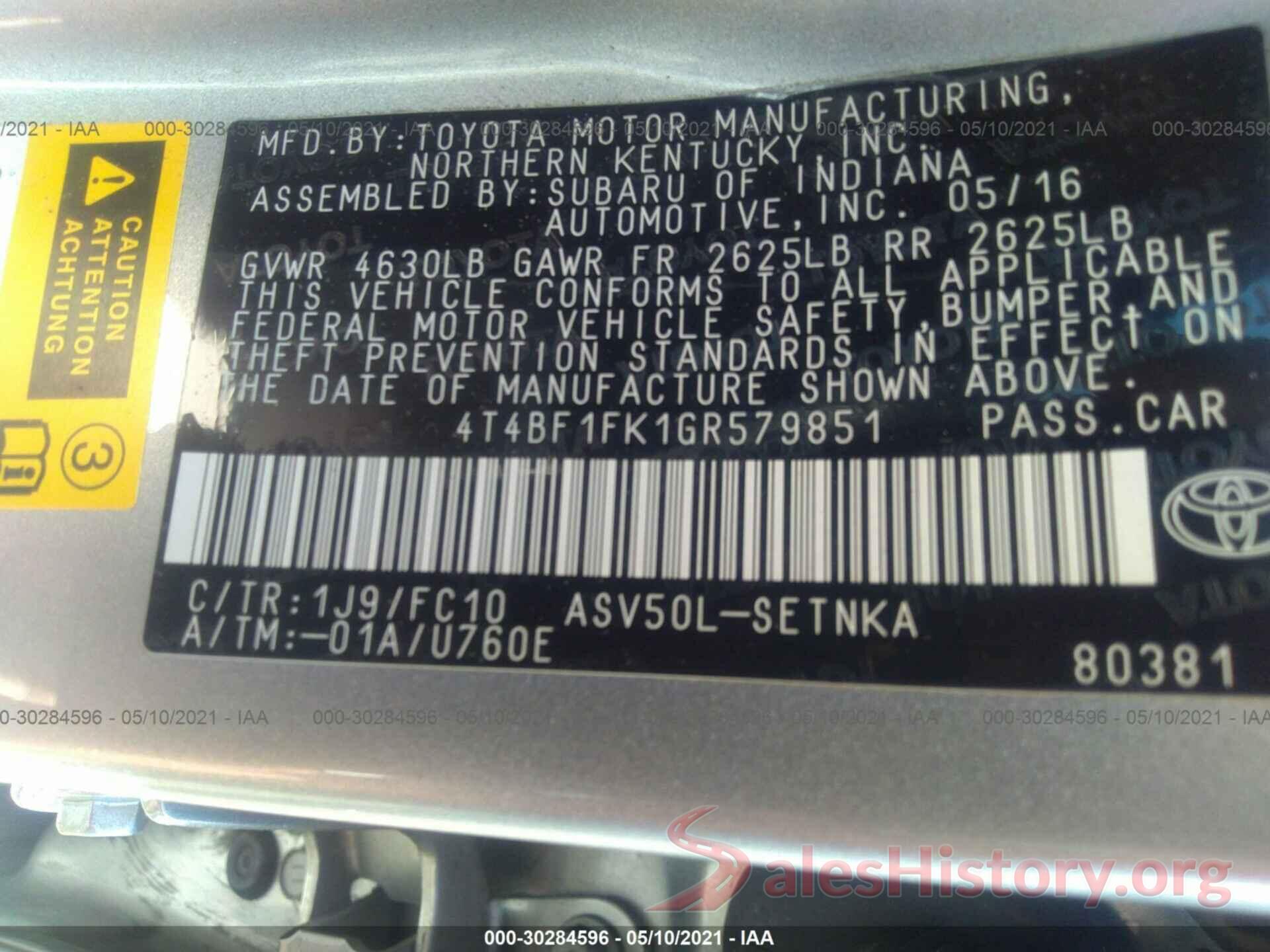 4T4BF1FK1GR579851 2016 TOYOTA CAMRY