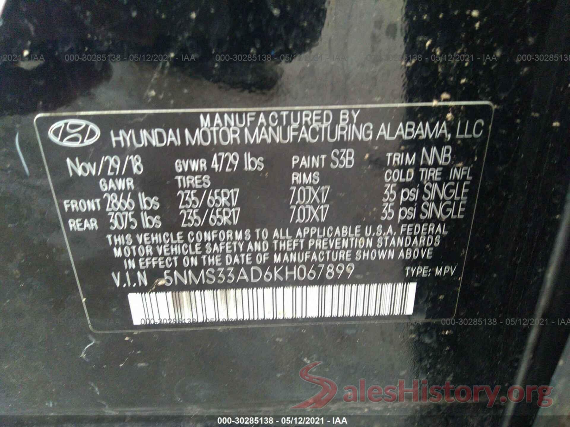 5NMS33AD6KH067899 2019 HYUNDAI SANTA FE