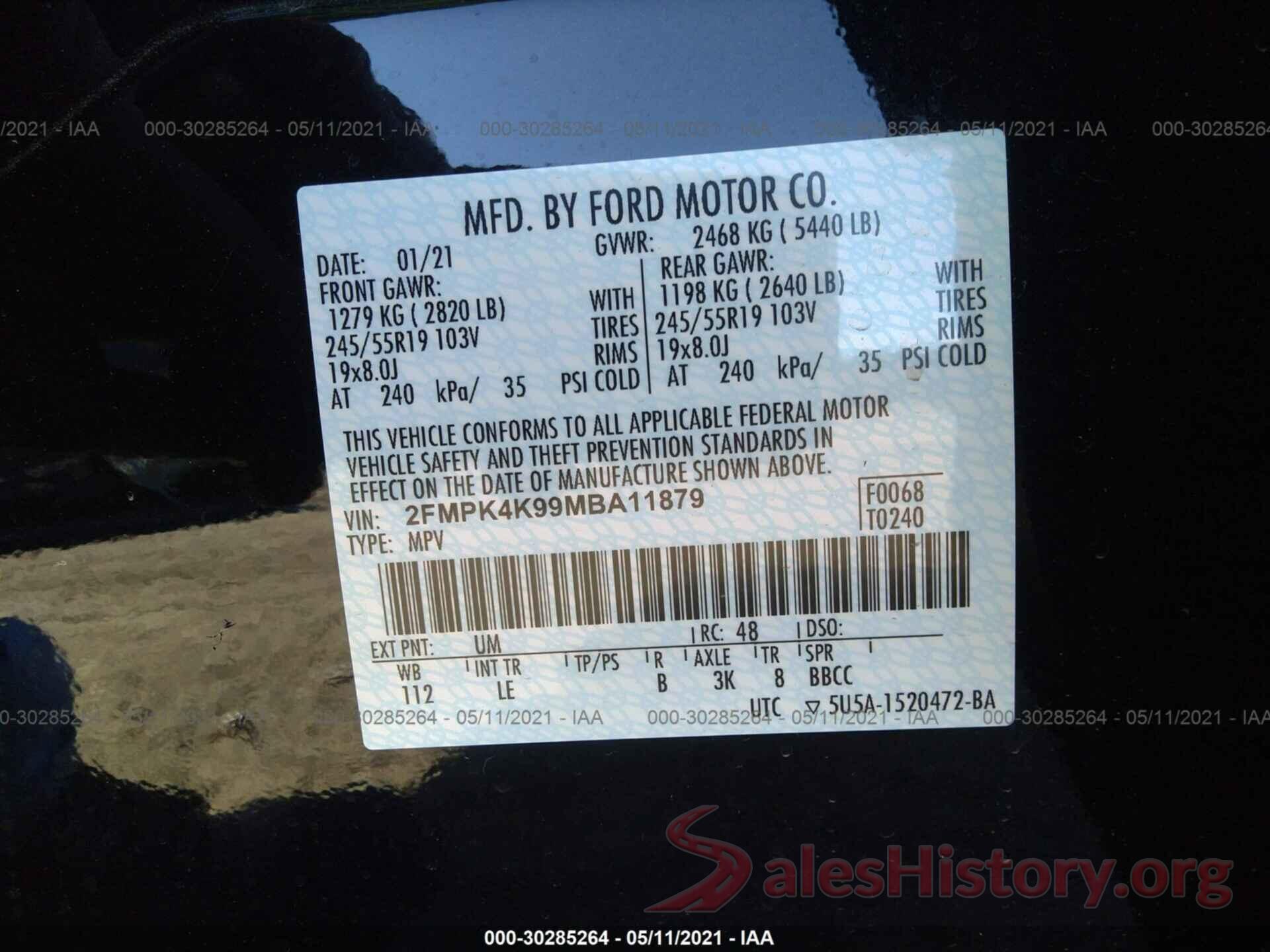 2FMPK4K99MBA11879 2021 FORD EDGE