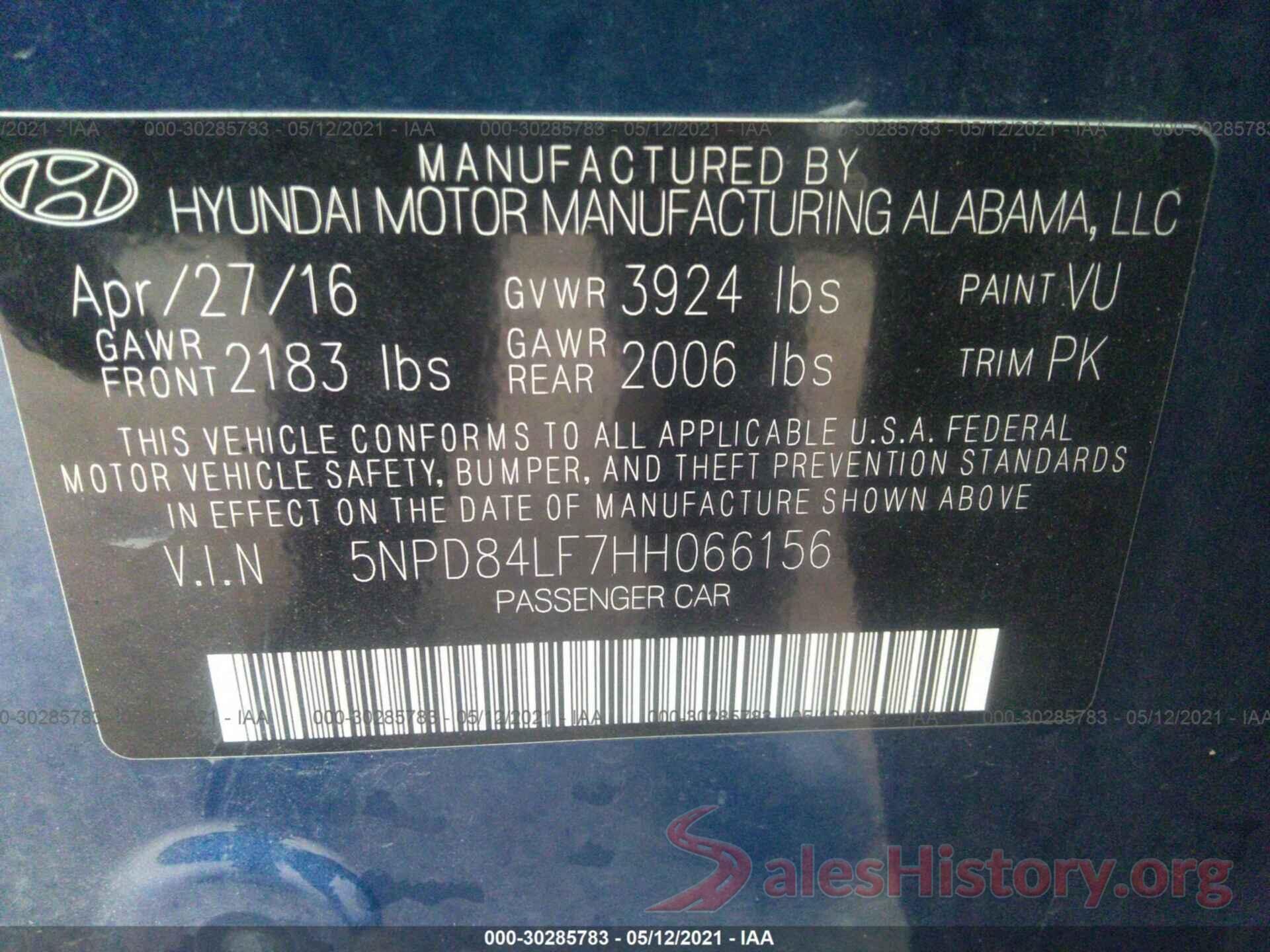 5NPD84LF7HH066156 2017 HYUNDAI ELANTRA