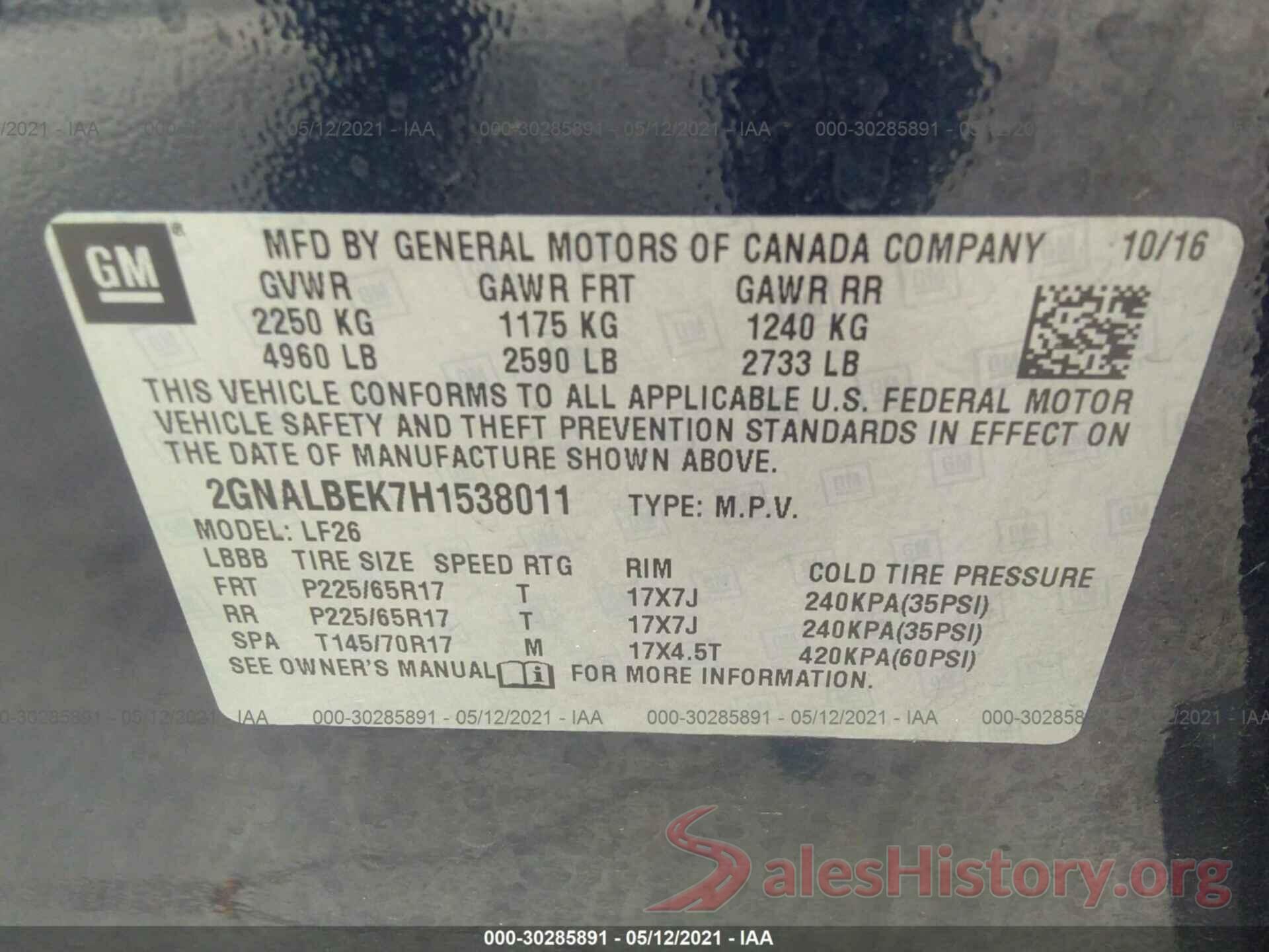 2GNALBEK7H1538011 2017 CHEVROLET EQUINOX