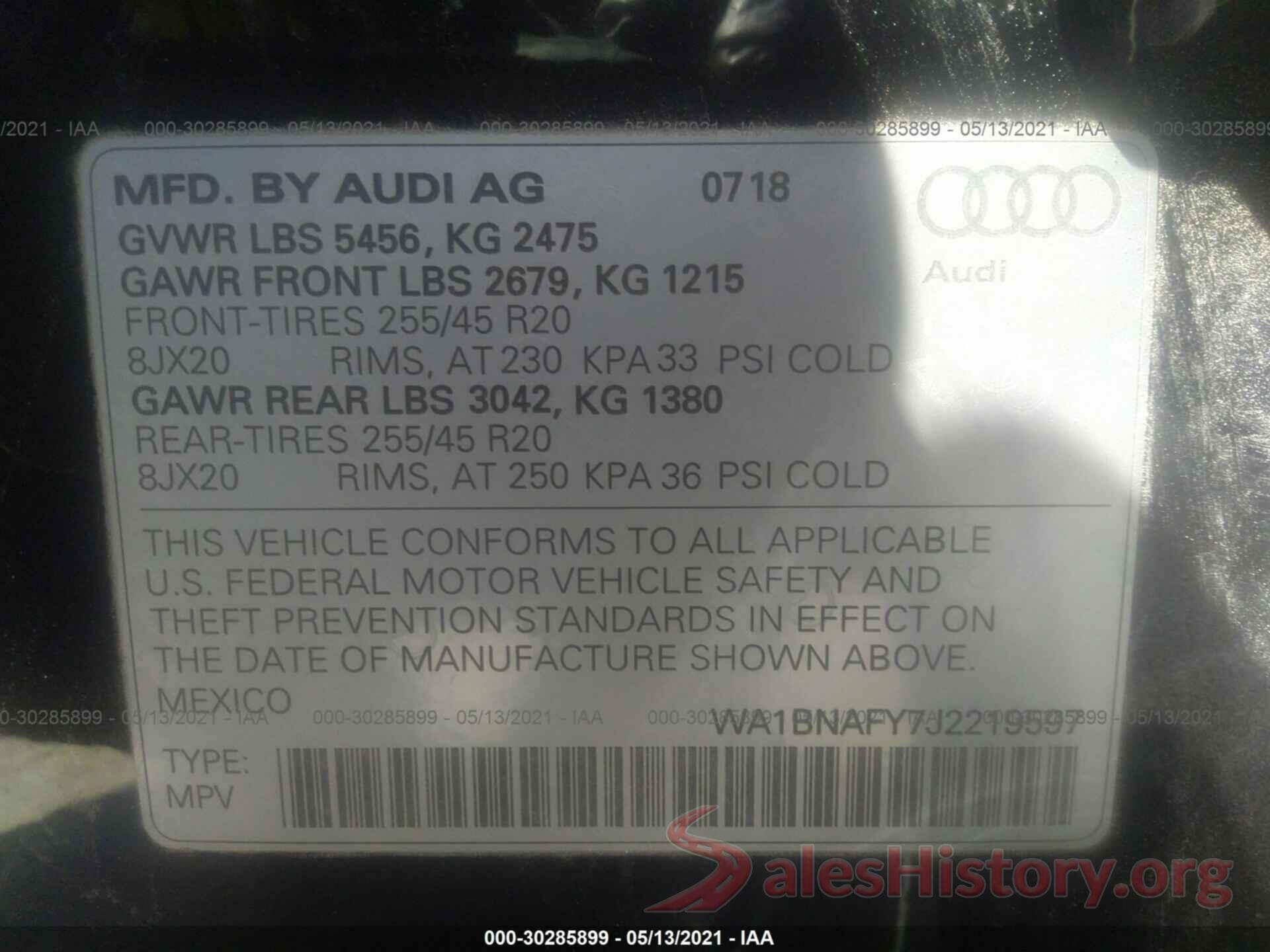 WA1BNAFY7J2219597 2018 AUDI Q5