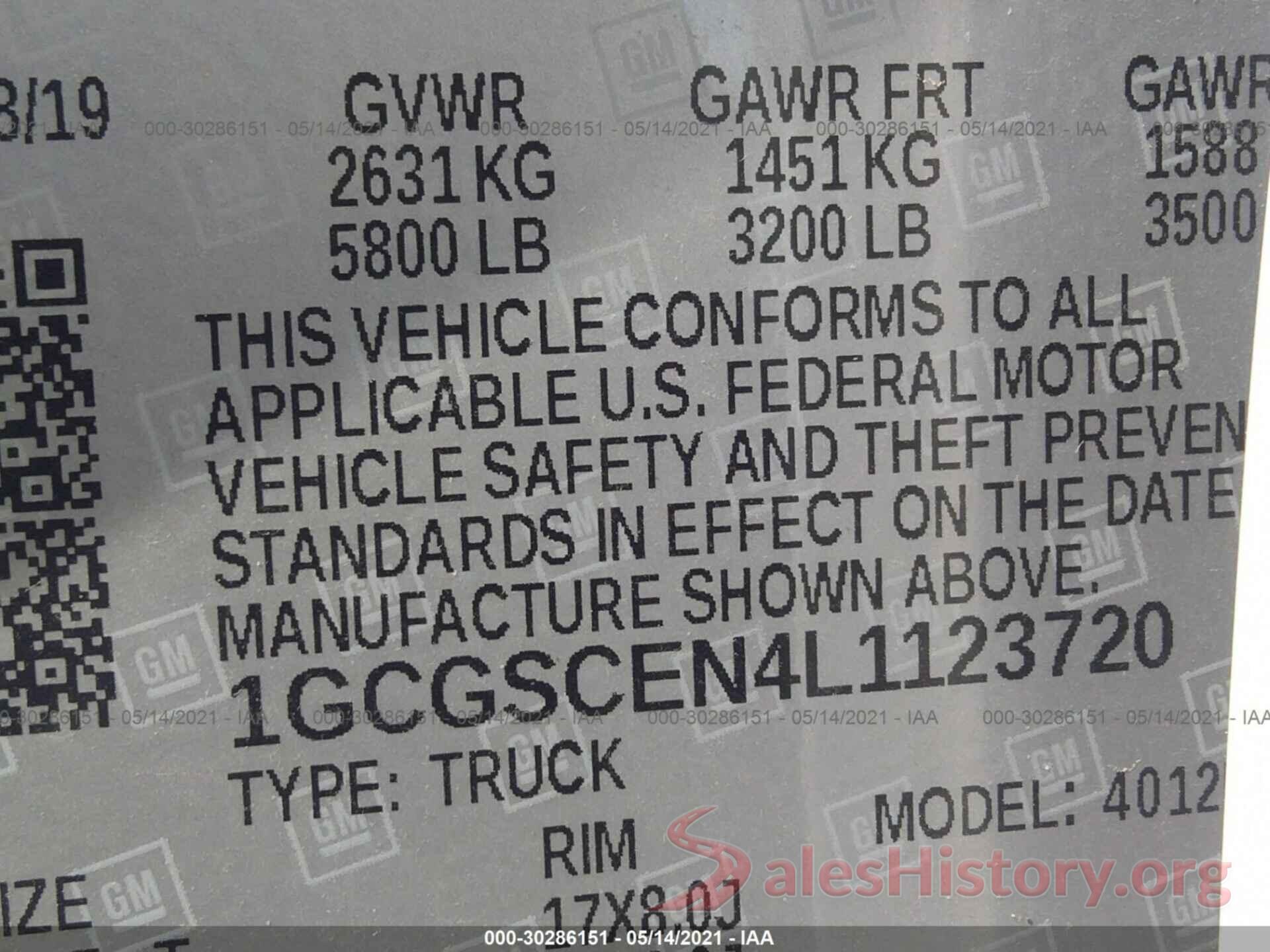 1GCGSCEN4L1123720 2020 CHEVROLET COLORADO