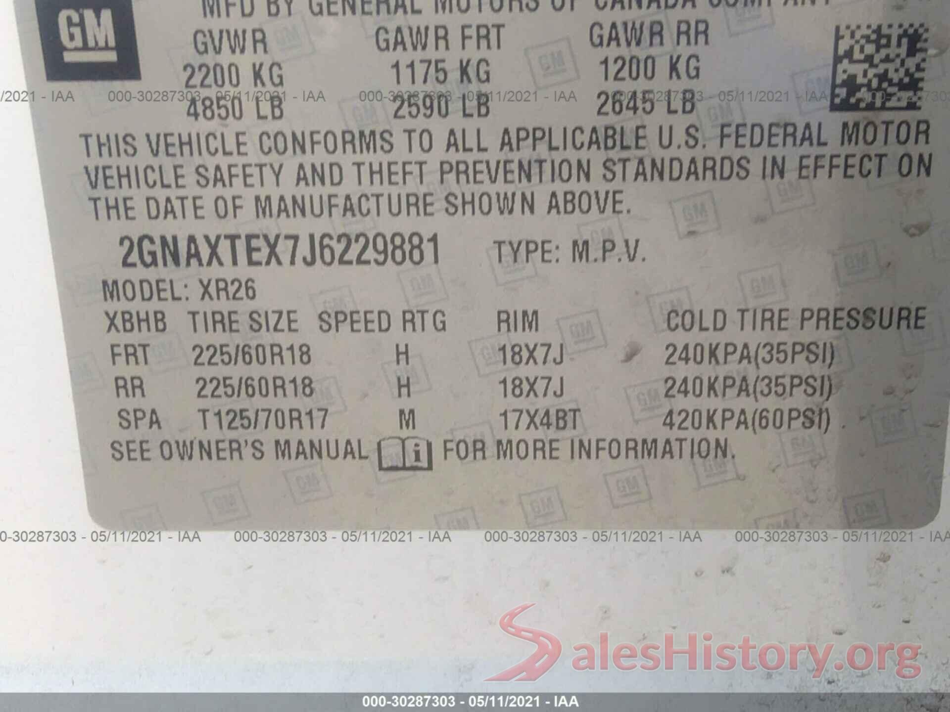 2GNAXTEX7J6229881 2018 CHEVROLET EQUINOX