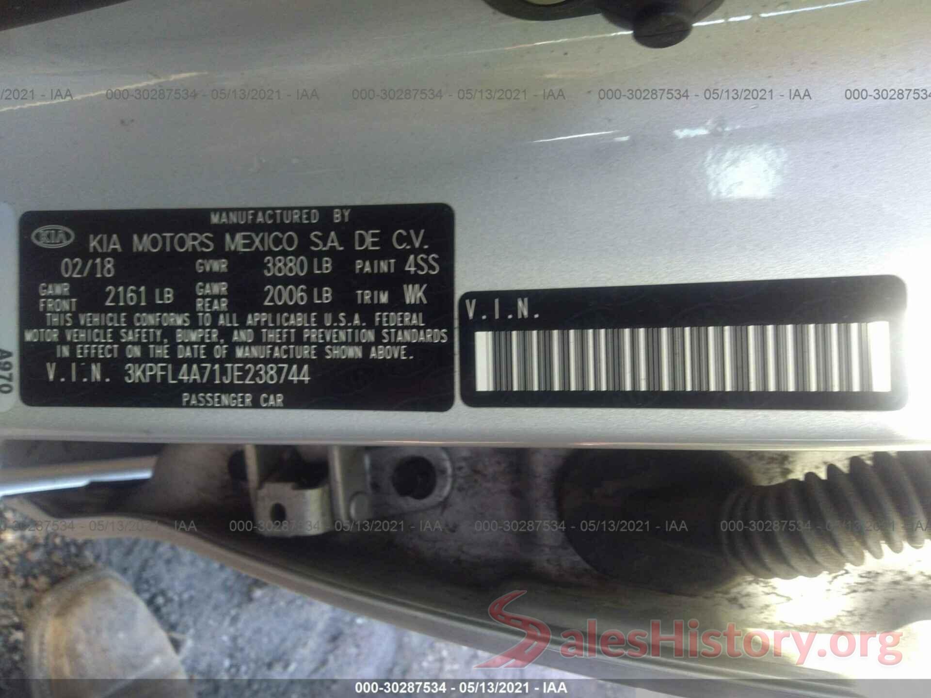 3KPFL4A71JE238744 2018 KIA FORTE