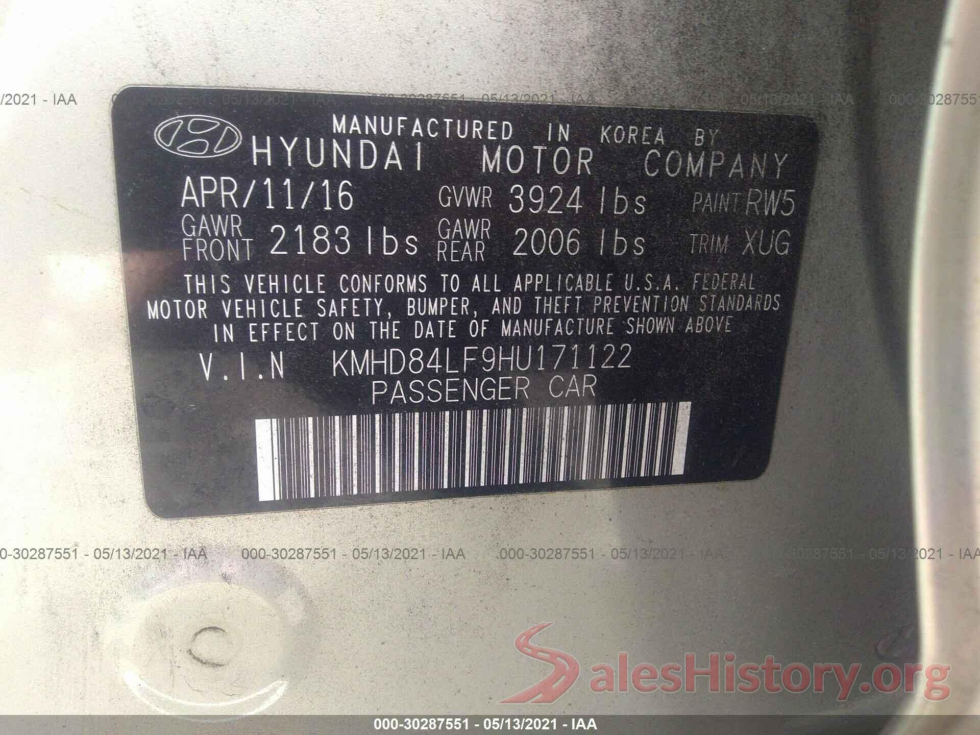 KMHD84LF9HU171122 2017 HYUNDAI ELANTRA