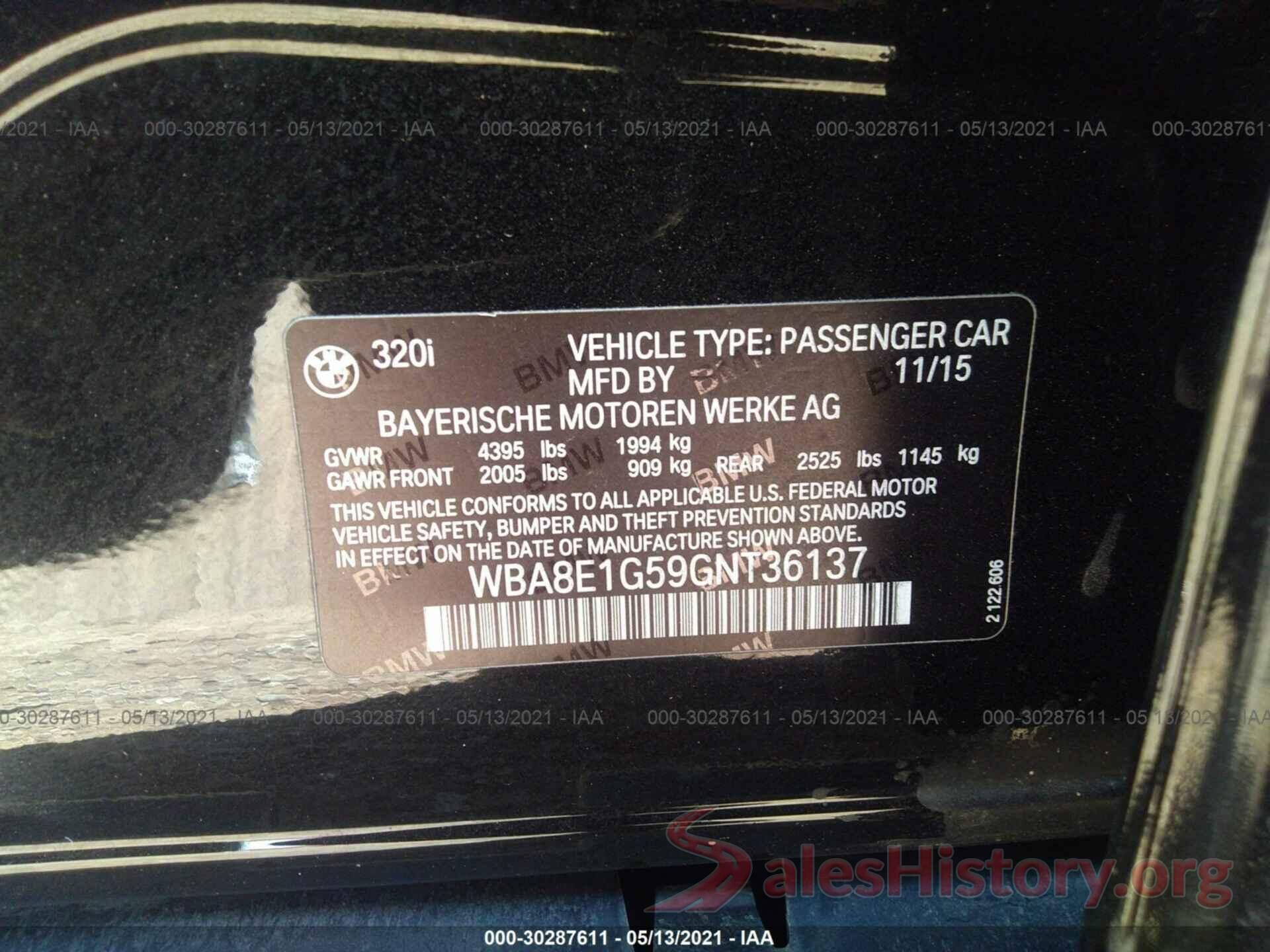 WBA8E1G59GNT36137 2016 BMW 3 SERIES