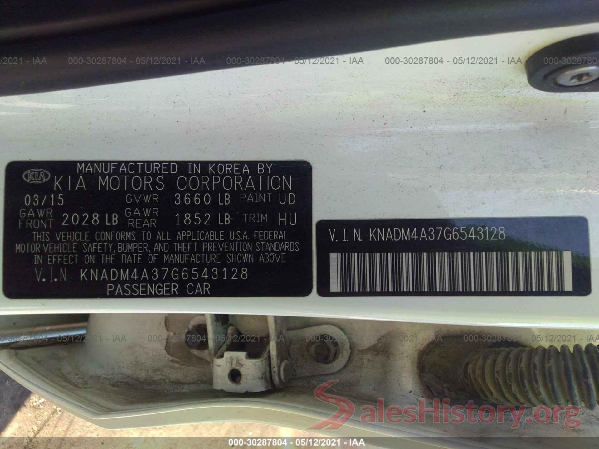 KNADM4A37G6543128 2016 KIA RIO