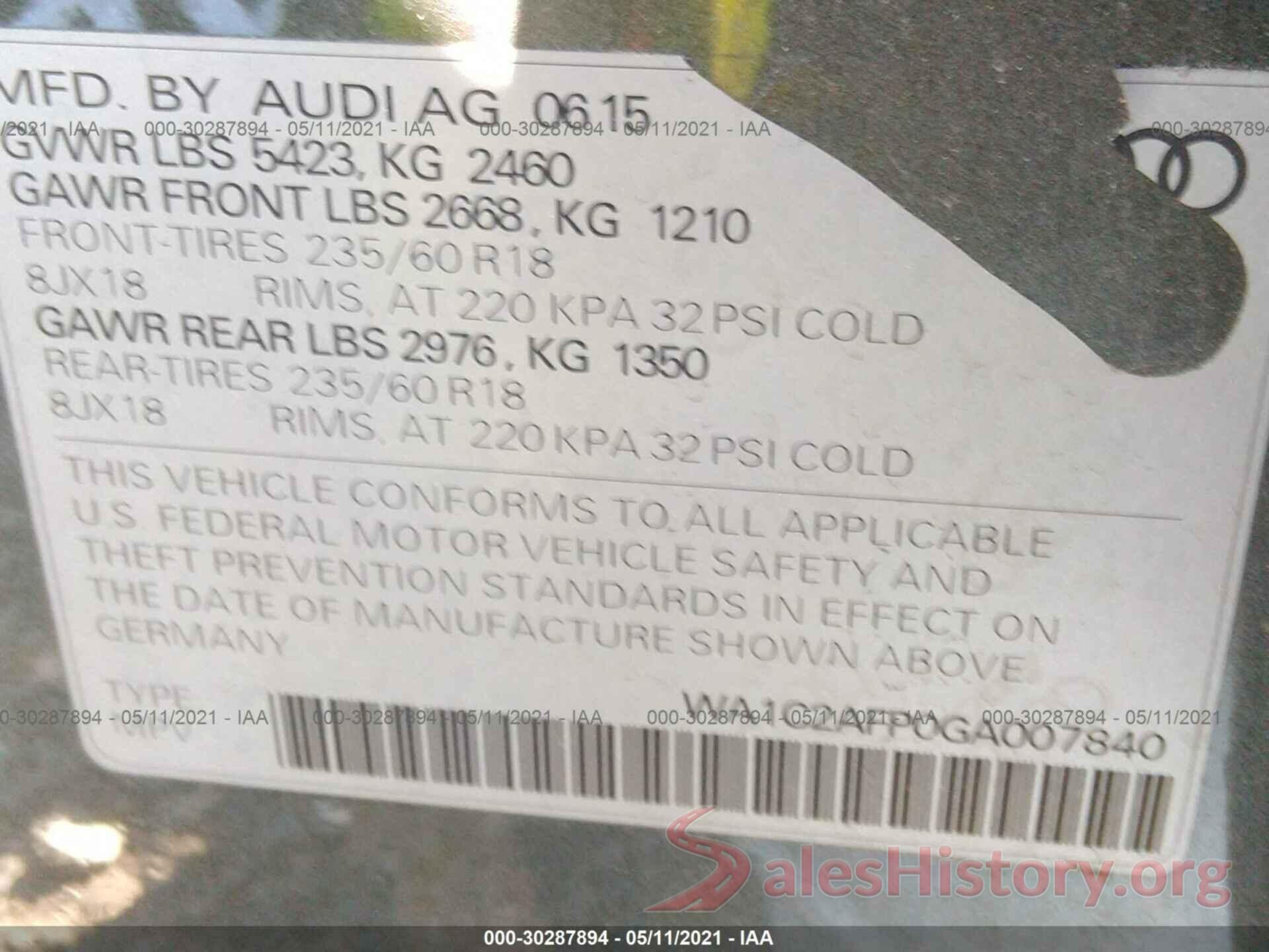 WA1C2AFP0GA007840 2016 AUDI Q5