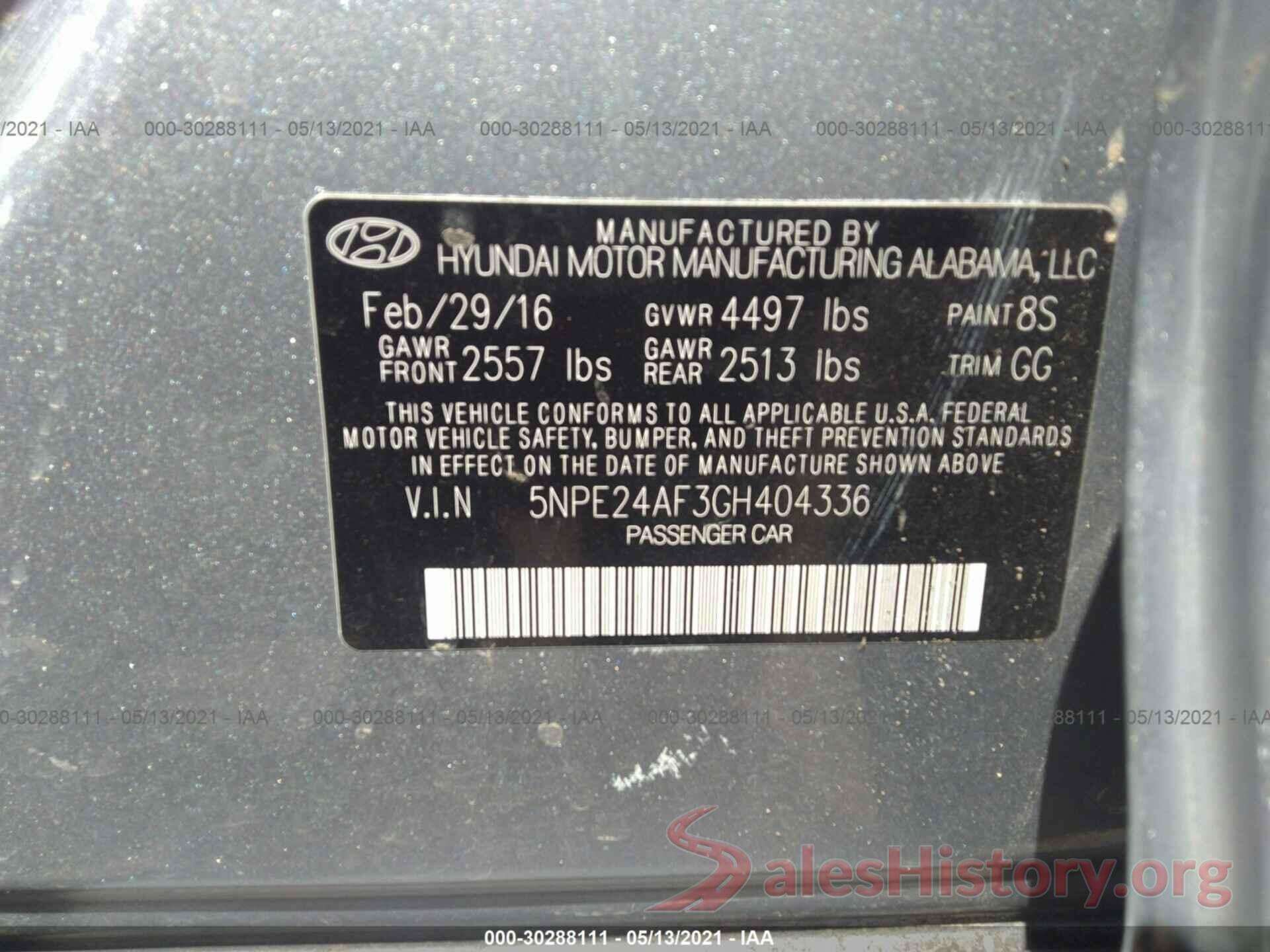 5NPE24AF3GH404336 2016 HYUNDAI SONATA