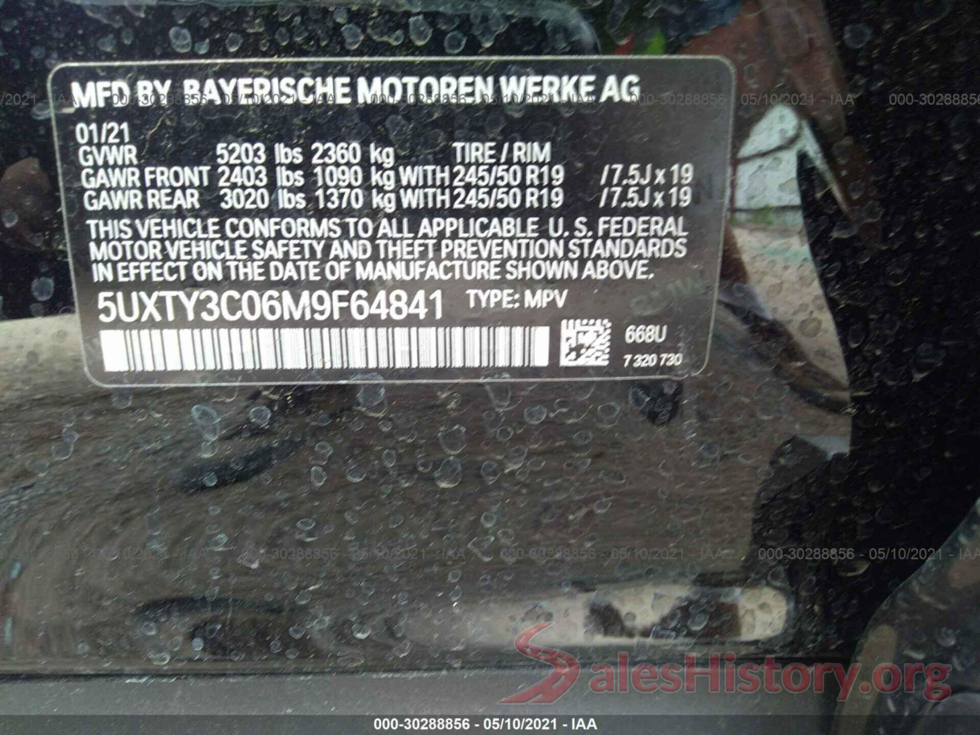 5UXTY3C06M9F64841 2021 BMW X3