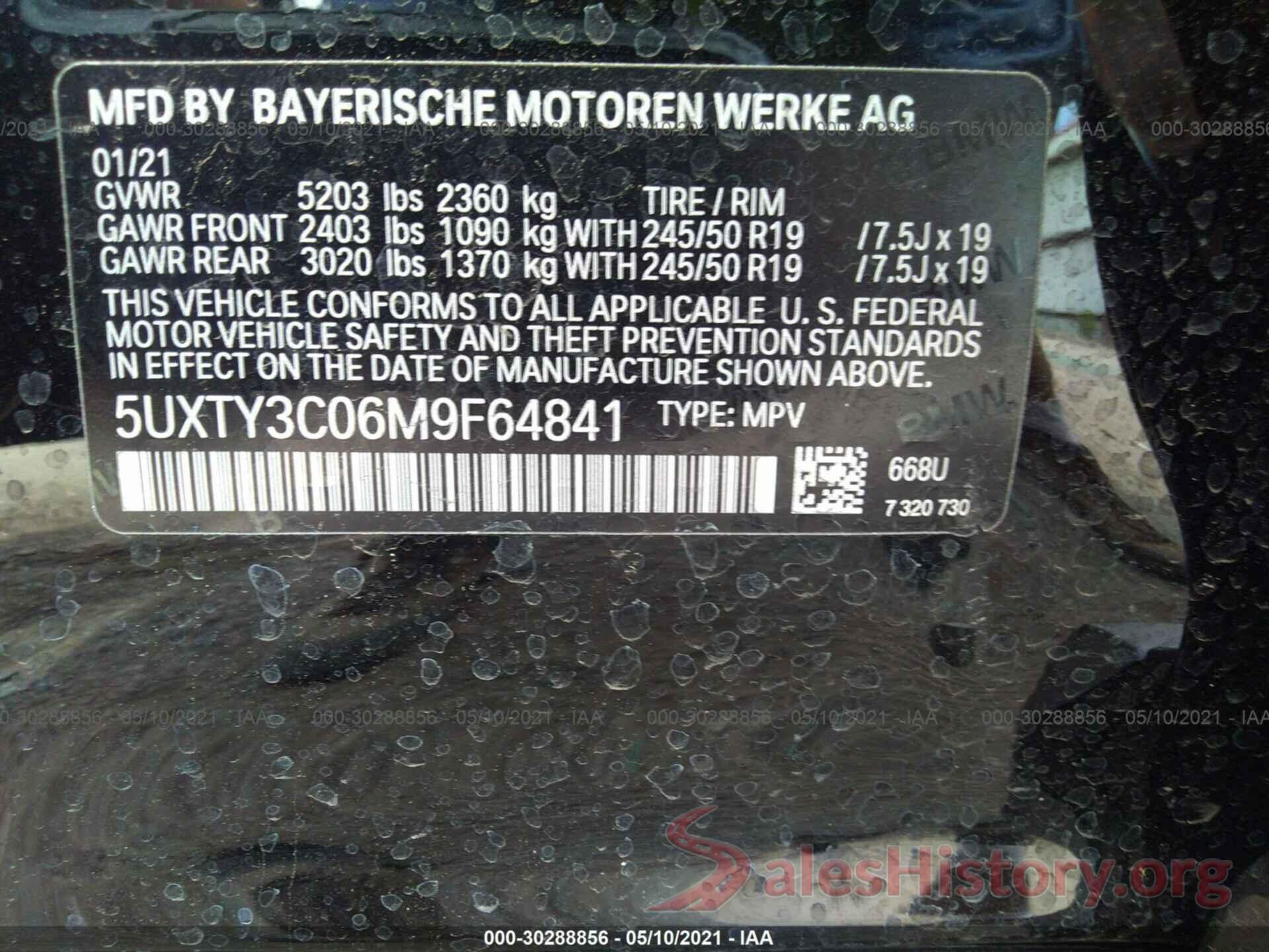 5UXTY3C06M9F64841 2021 BMW X3