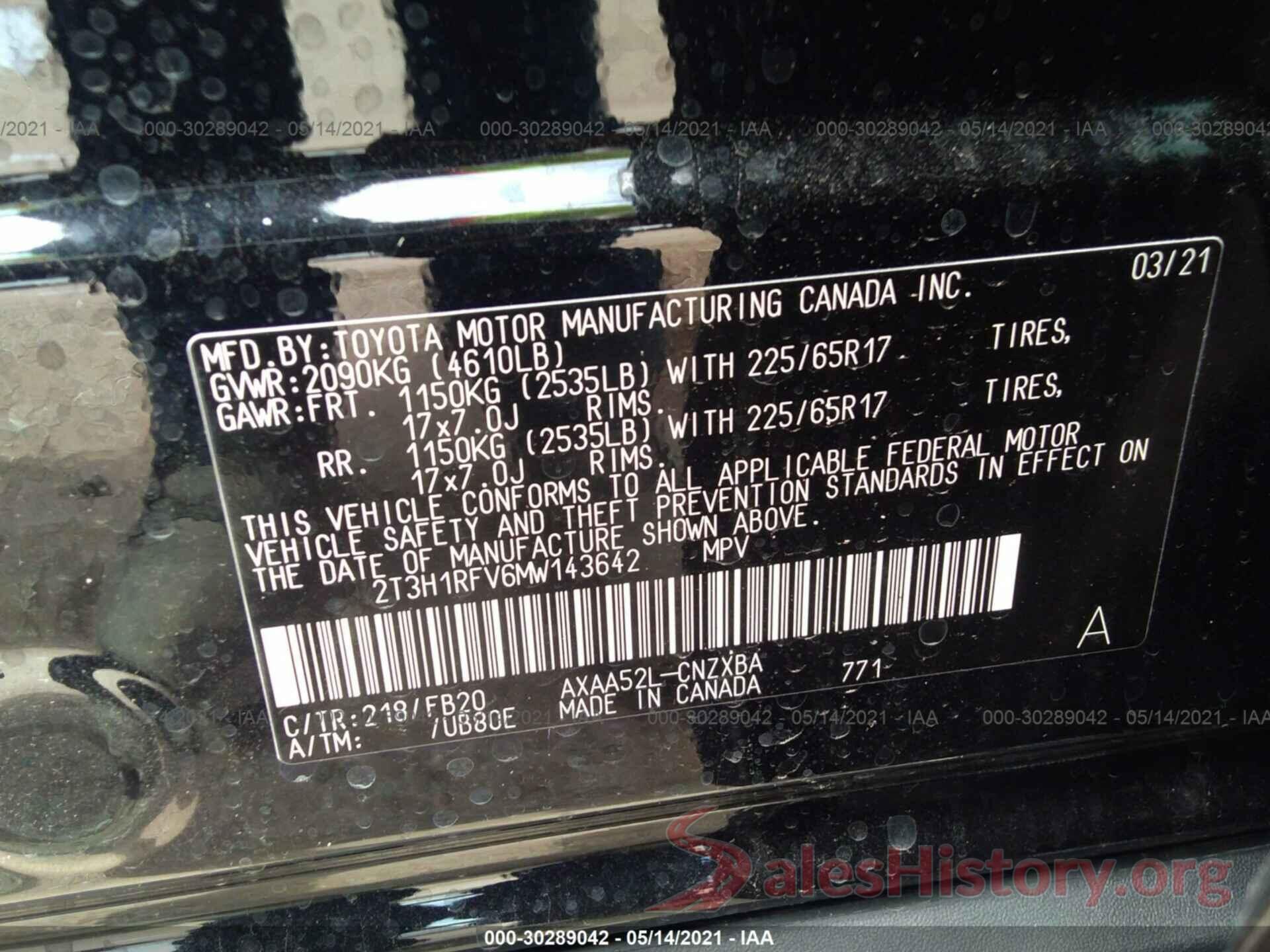 2T3H1RFV6MW143642 2021 TOYOTA RAV4