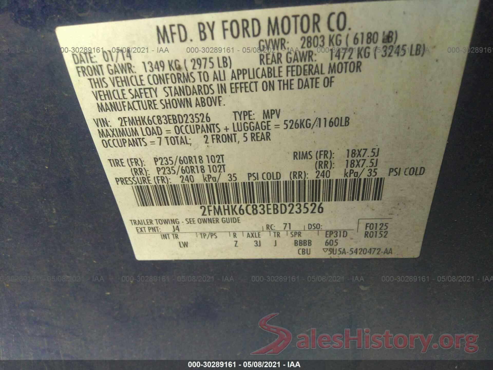 5XXGT4L31LG380505 2014 FORD FLEX