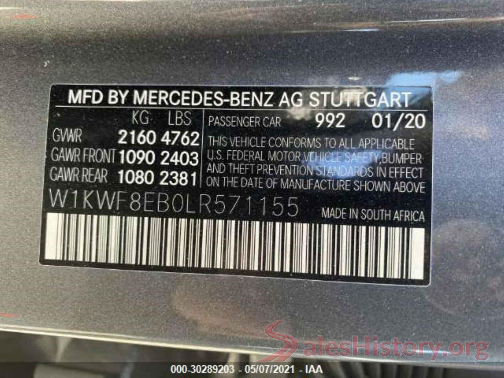 W1KWF8EB0LR571155 2020 MERCEDES-BENZ C-CLASS