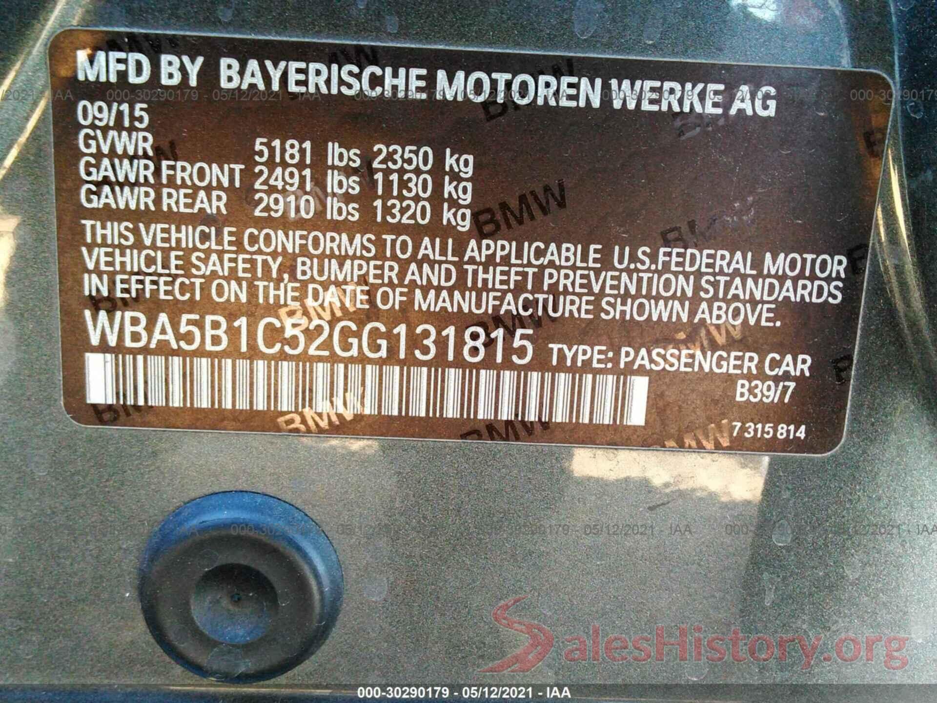 WBA5B1C52GG131815 2016 BMW 5 SERIES