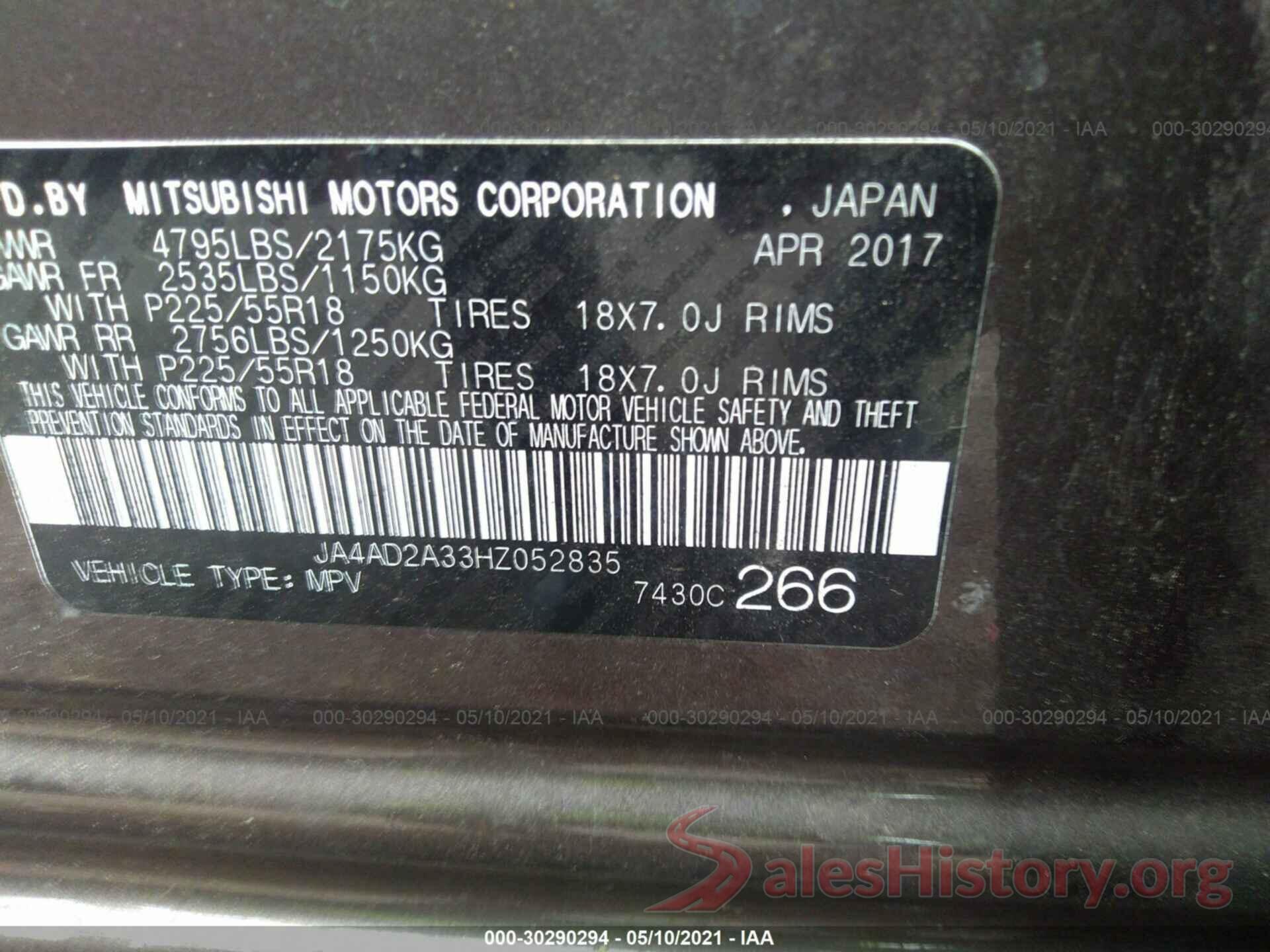 JA4AD2A33HZ052835 2017 MITSUBISHI OUTLANDER