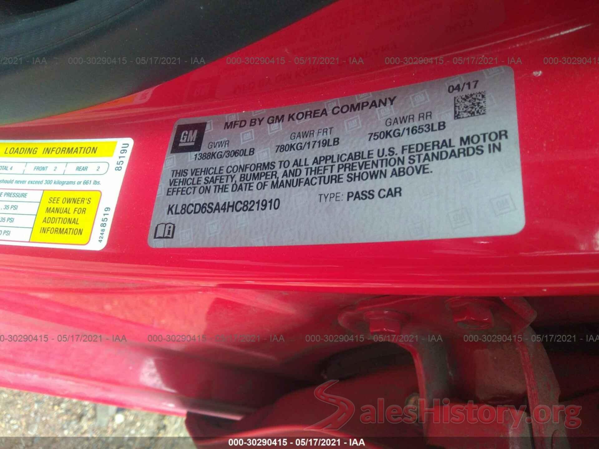 KL8CD6SA4HC821910 2017 CHEVROLET SPARK