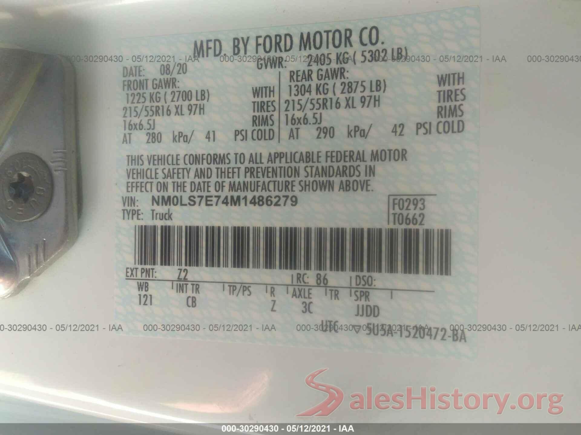 NM0LS7E74M1486279 2021 FORD TRANSIT CONNECT VAN