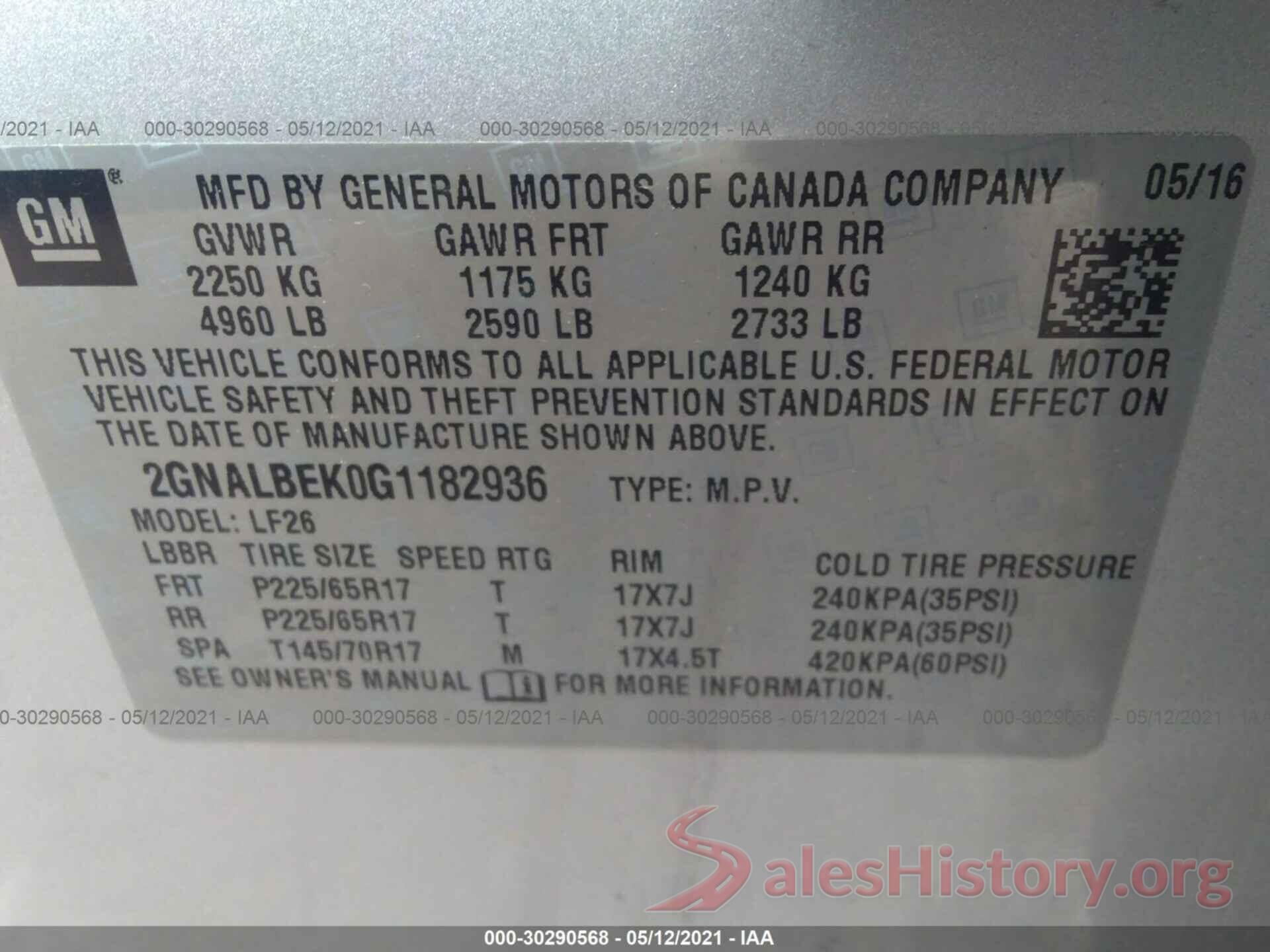 2GNALBEK0G1182936 2016 CHEVROLET EQUINOX