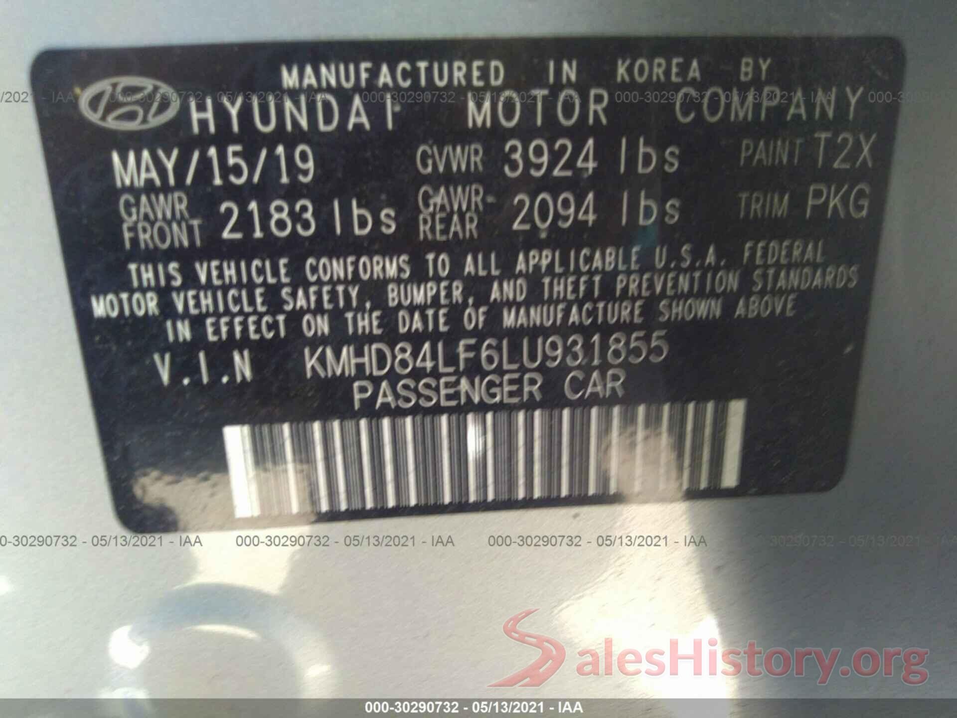 KMHD84LF6LU931855 2020 HYUNDAI ELANTRA