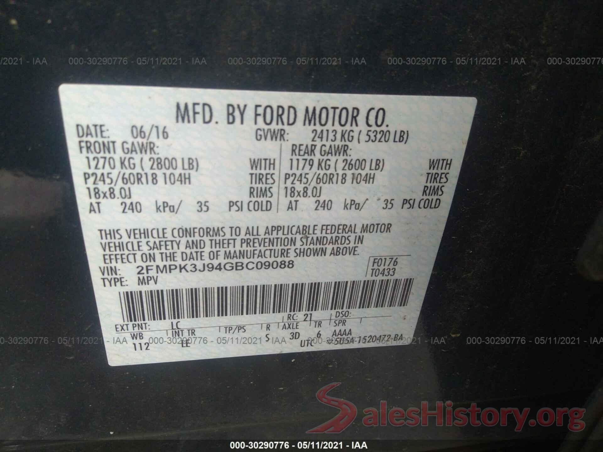 2FMPK3J94GBC09088 2016 FORD EDGE