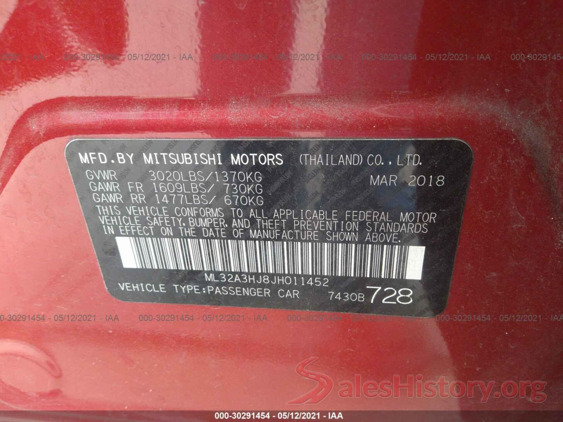 ML32A3HJ8JH011452 2018 MITSUBISHI MIRAGE