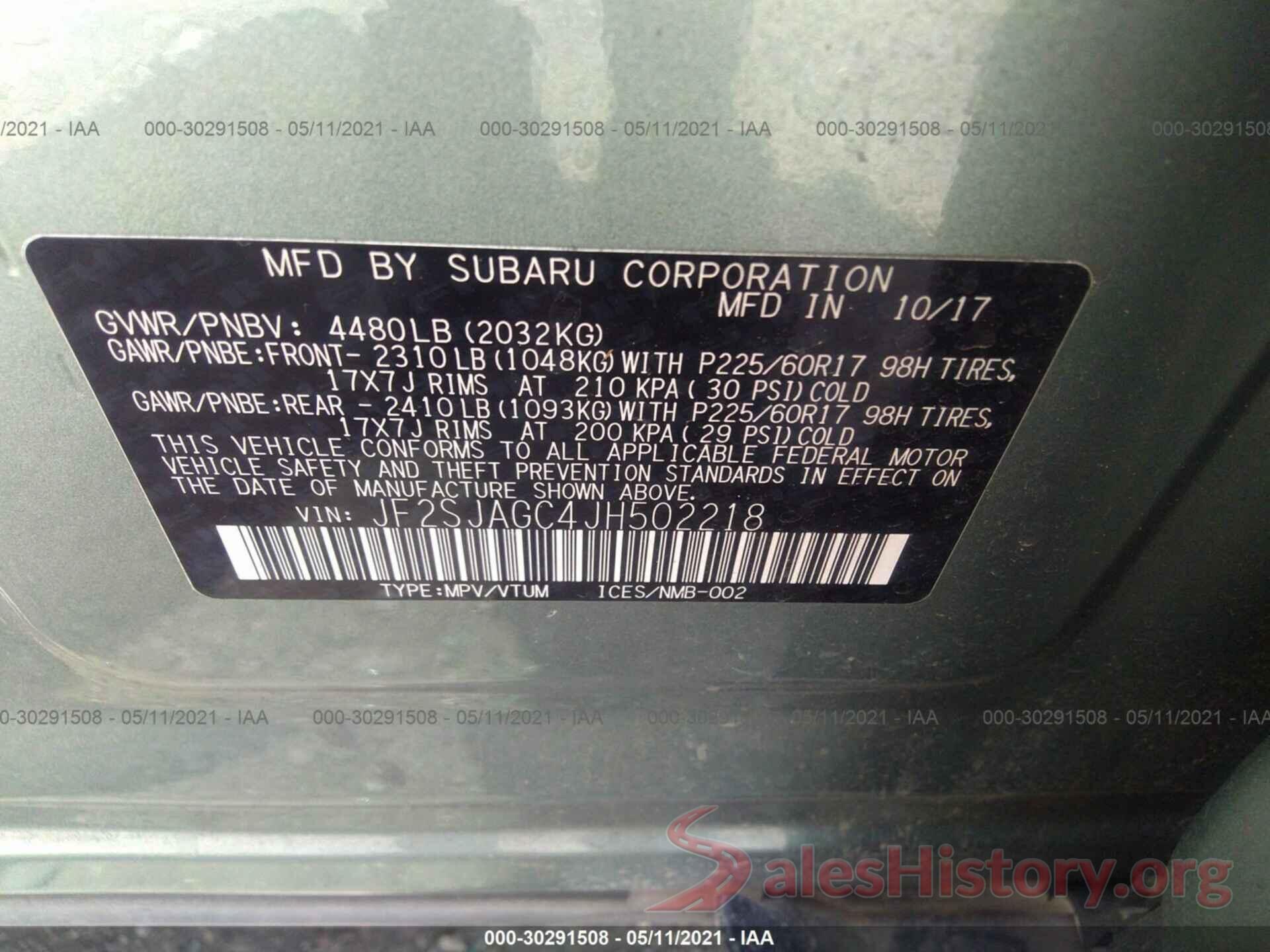 JF2SJAGC4JH502218 2018 SUBARU FORESTER