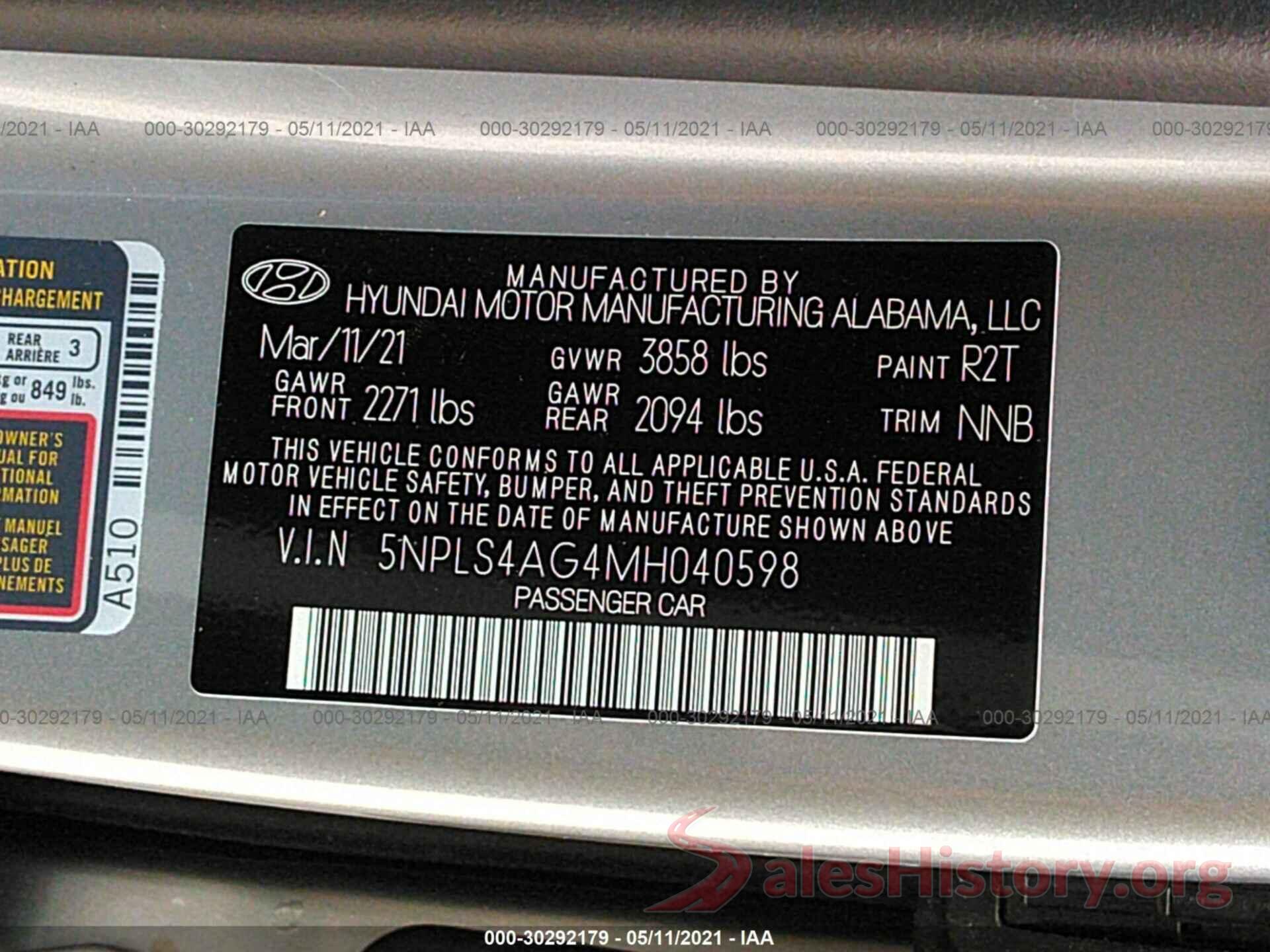 5NPLS4AG4MH040598 2021 HYUNDAI ELANTRA