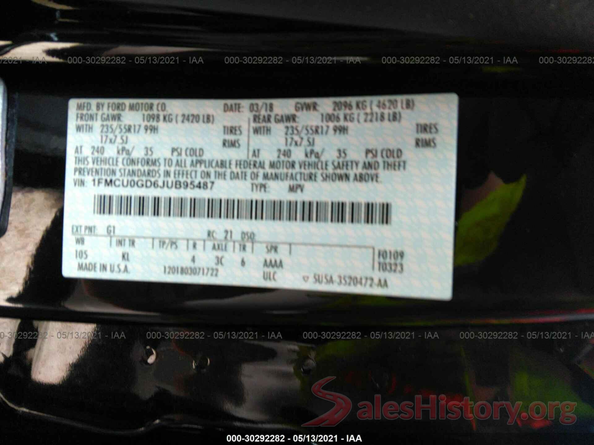 1FMCU0GD6JUB95487 2018 FORD ESCAPE