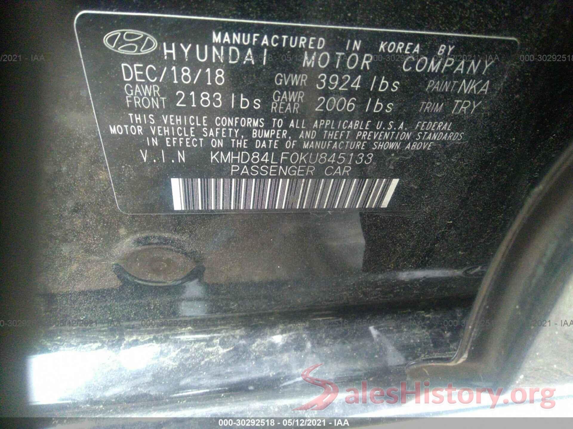 KMHD84LF0KU845133 2019 HYUNDAI ELANTRA