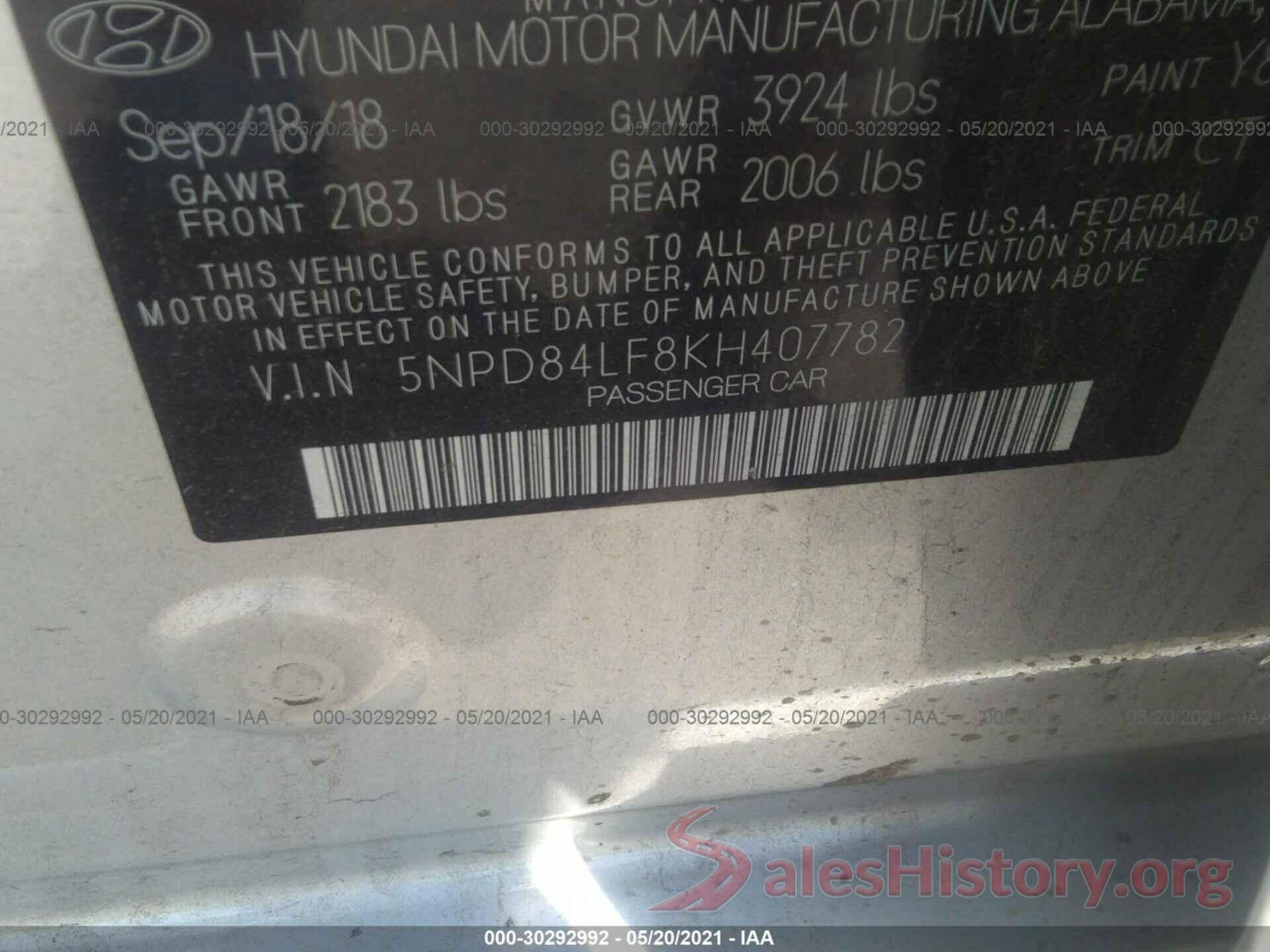 5NPD84LF8KH407782 2019 HYUNDAI ELANTRA