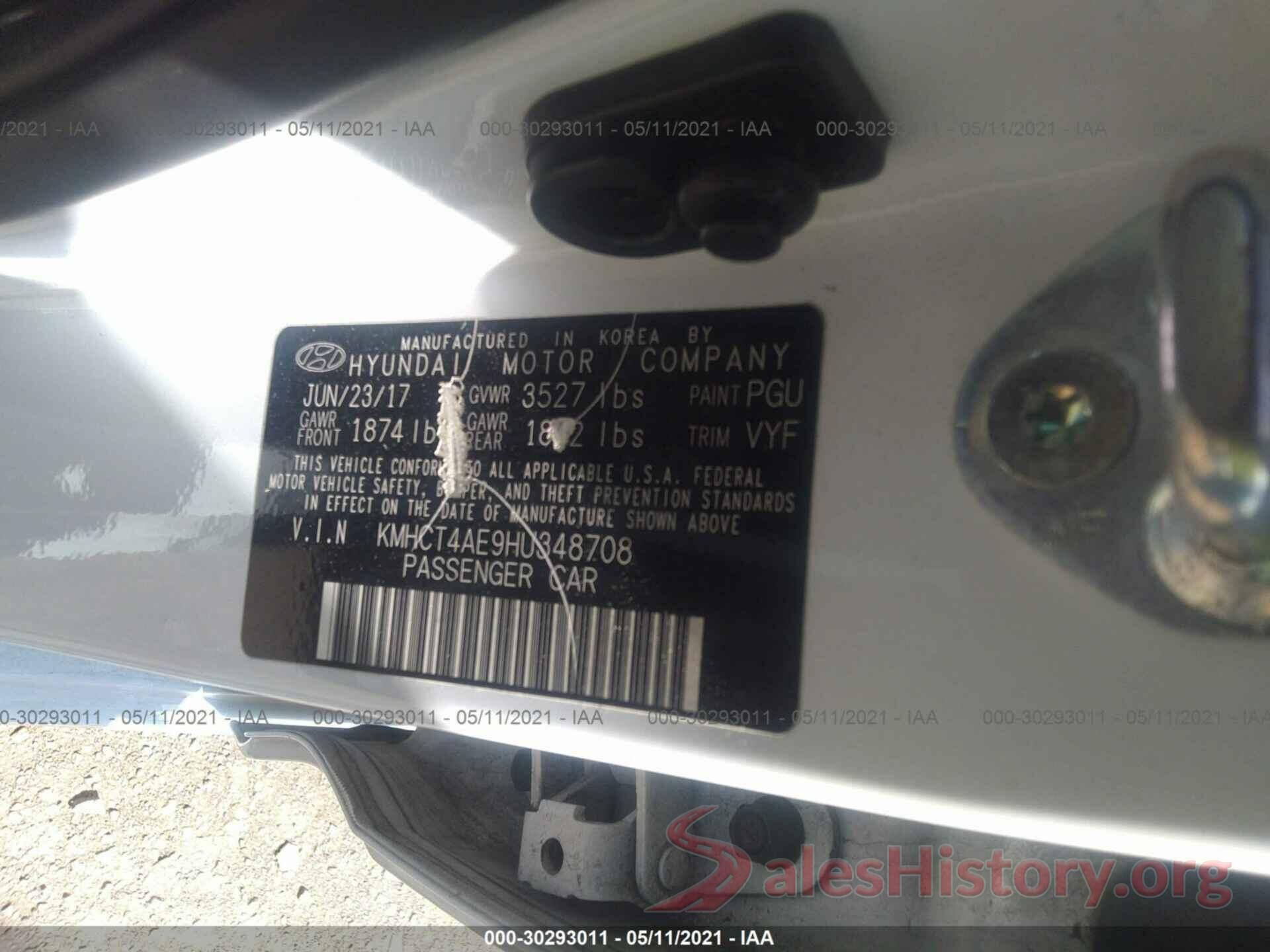 KMHCT4AE9HU348708 2017 HYUNDAI ACCENT