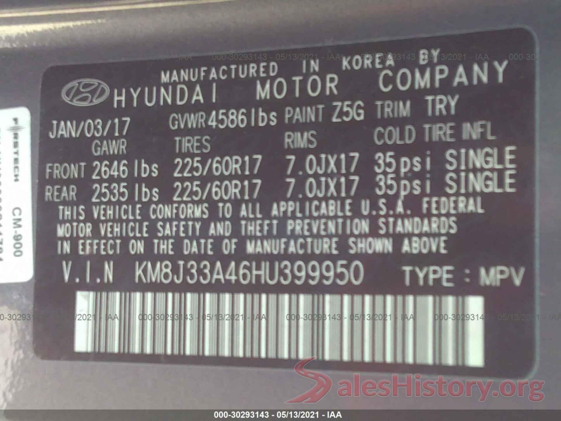 KM8J33A46HU399950 2017 HYUNDAI TUCSON