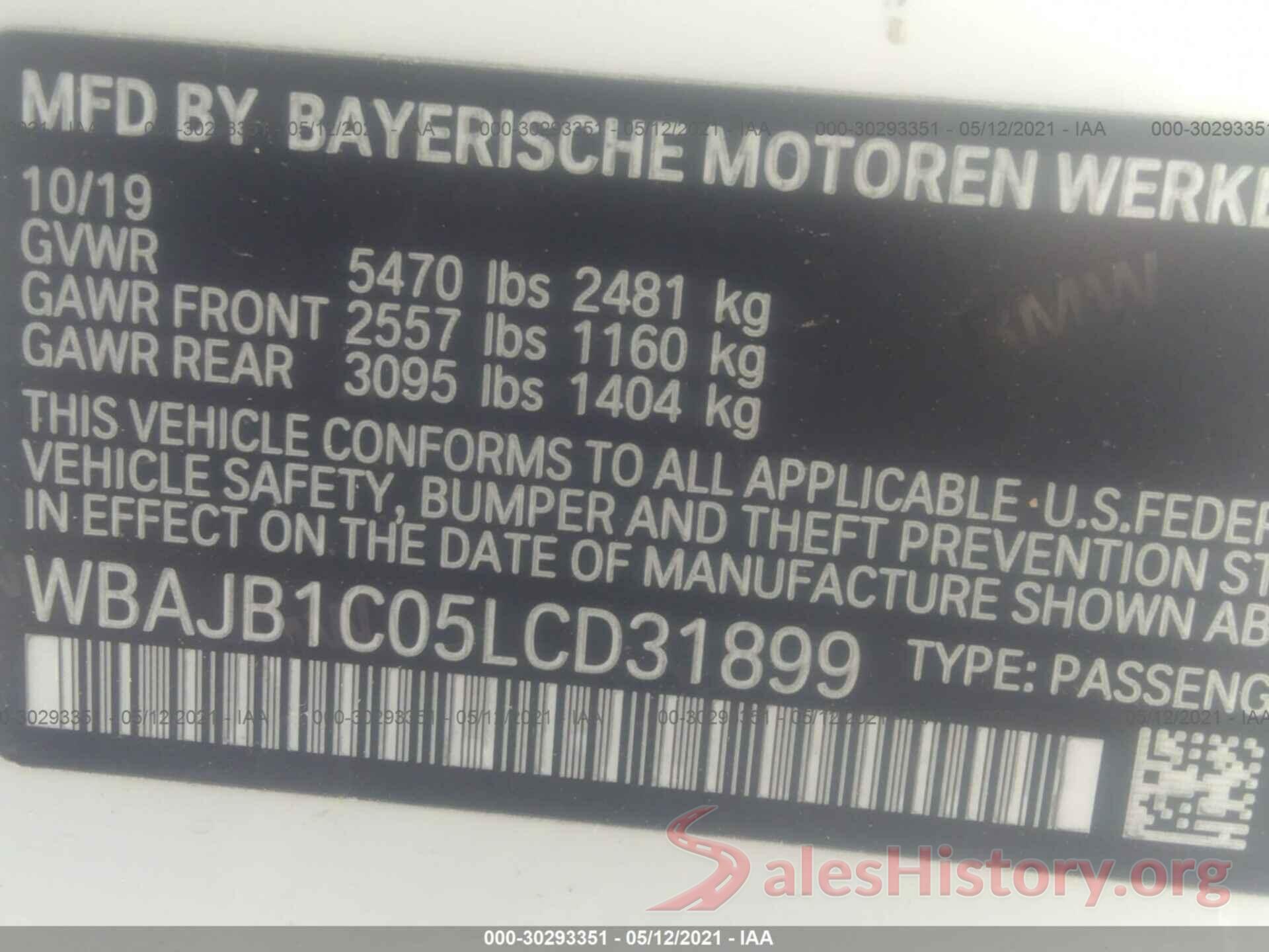 WBAJB1C05LCD31899 2020 BMW 5 SERIES