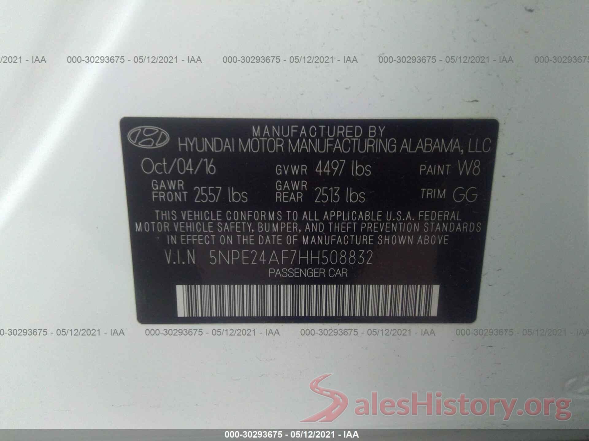 5NPE24AF7HH508832 2017 HYUNDAI SONATA