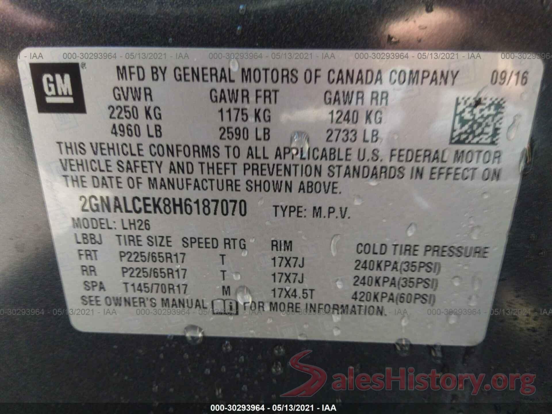 2GNALCEK8H6187070 2017 CHEVROLET EQUINOX