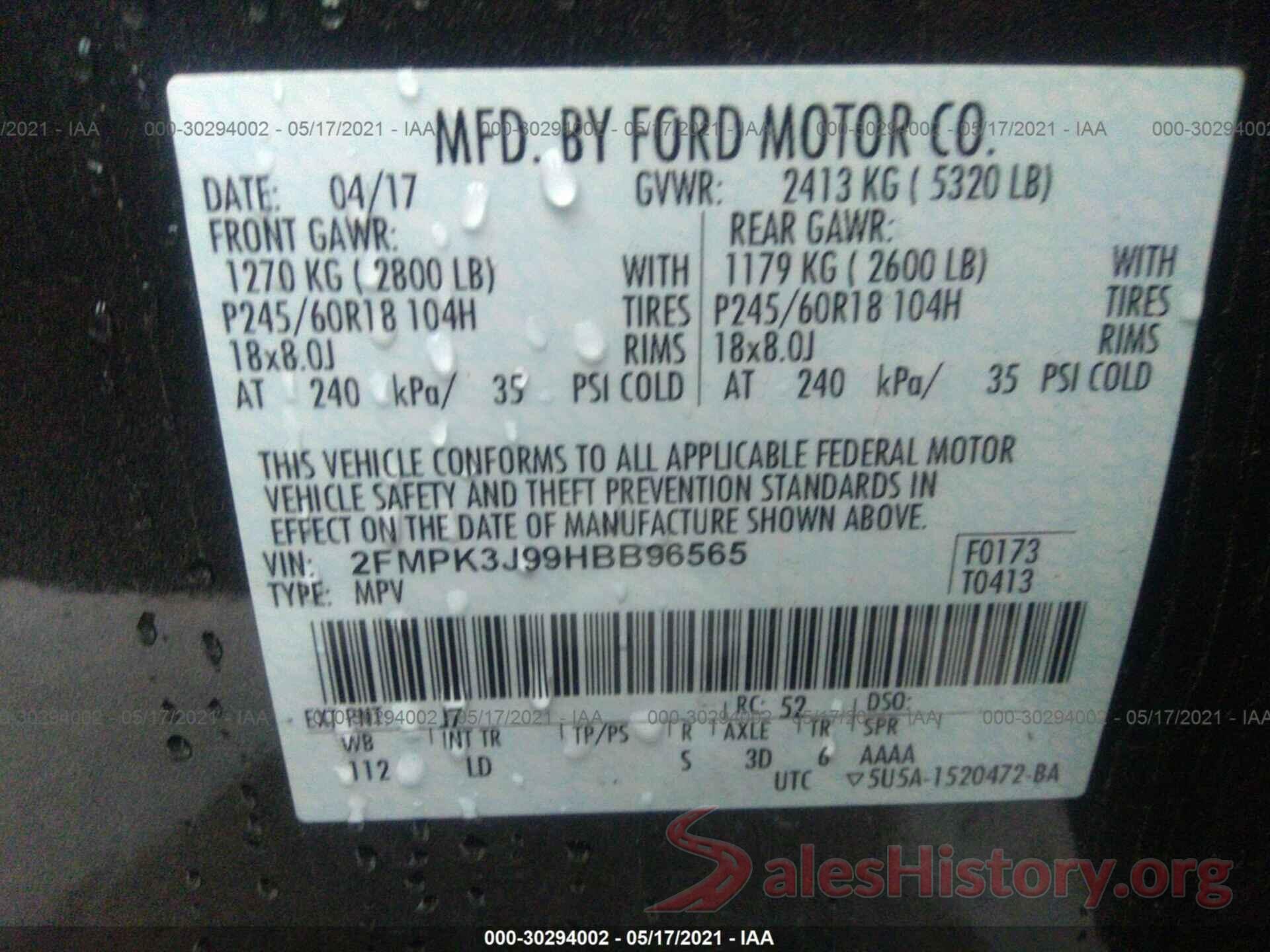 2FMPK3J99HBB96565 2017 FORD EDGE