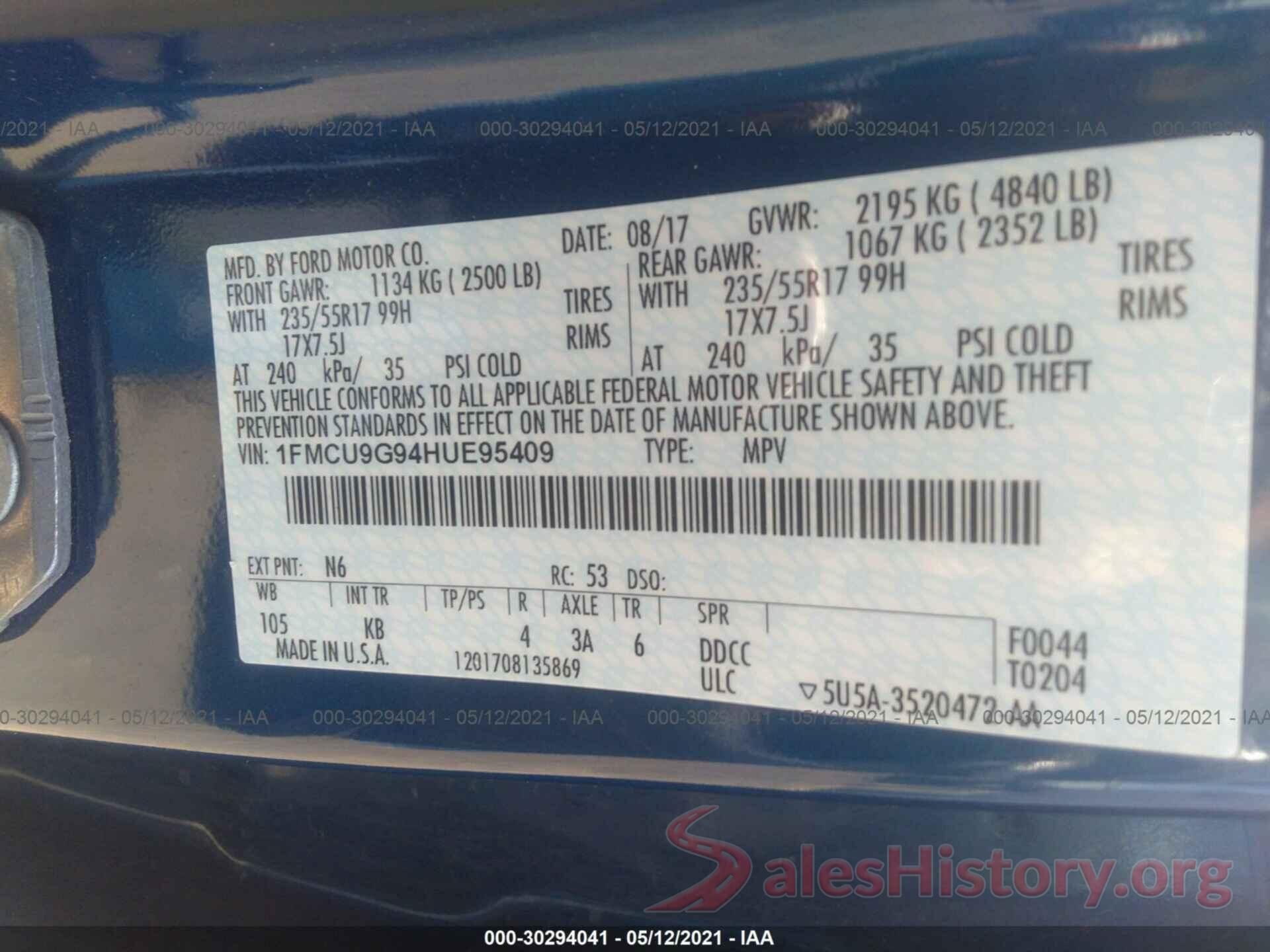 1FMCU9G94HUE95409 2017 FORD ESCAPE