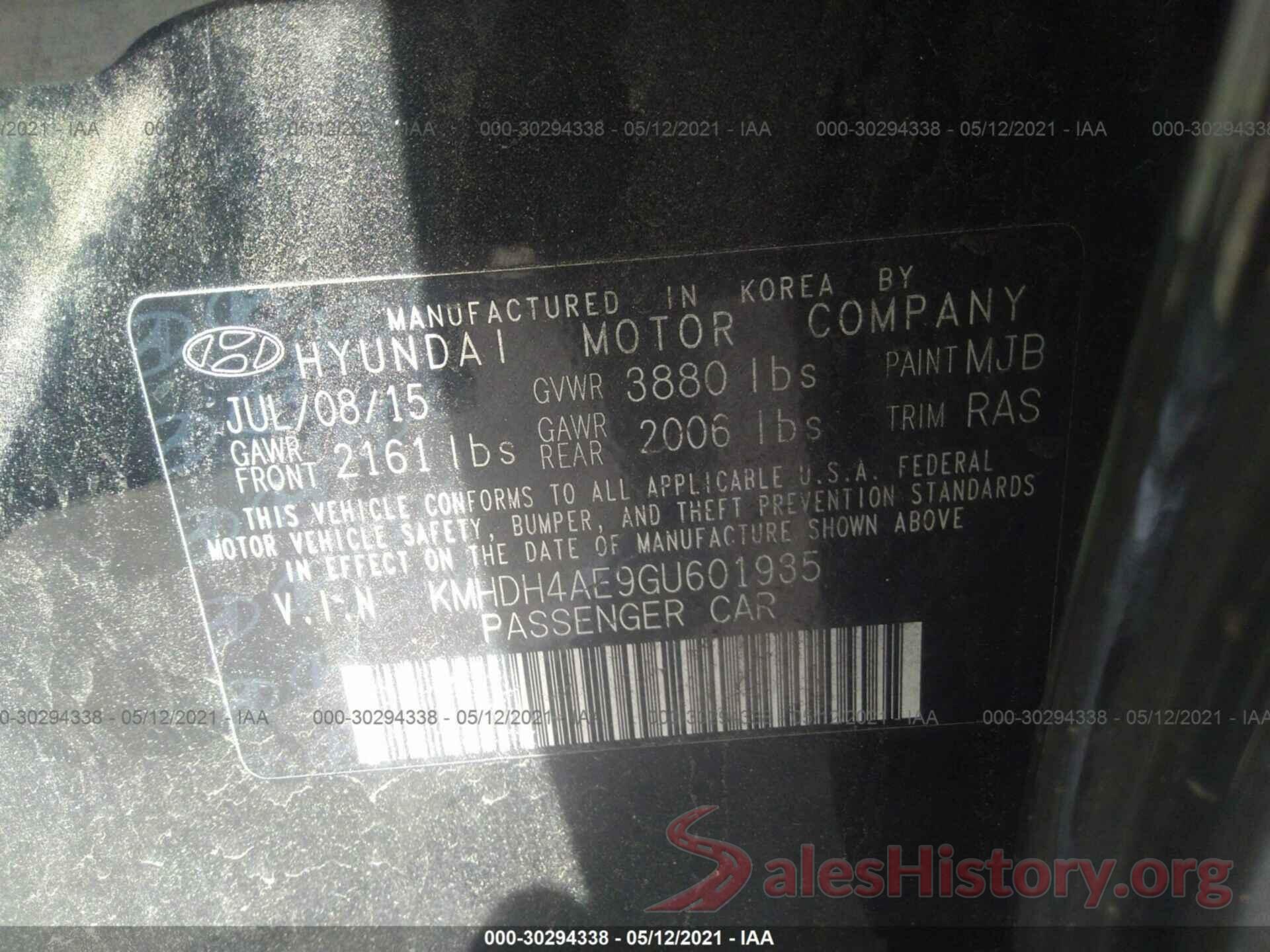 KMHDH4AE9GU601935 2016 HYUNDAI ELANTRA