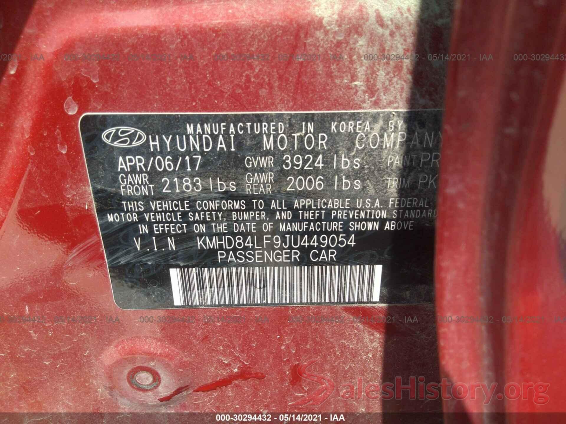 KMHD84LF9JU449054 2018 HYUNDAI ELANTRA