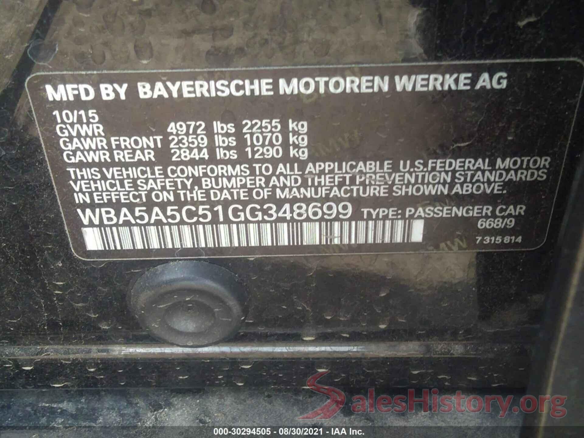 WBA5A5C51GG348699 2016 BMW 5 SERIES