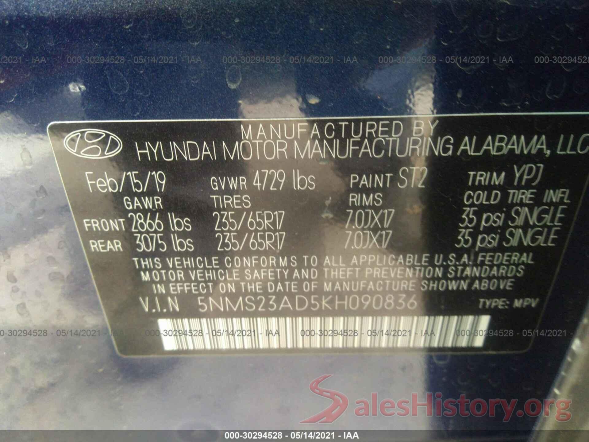 5NMS23AD5KH090836 2019 HYUNDAI SANTA FE