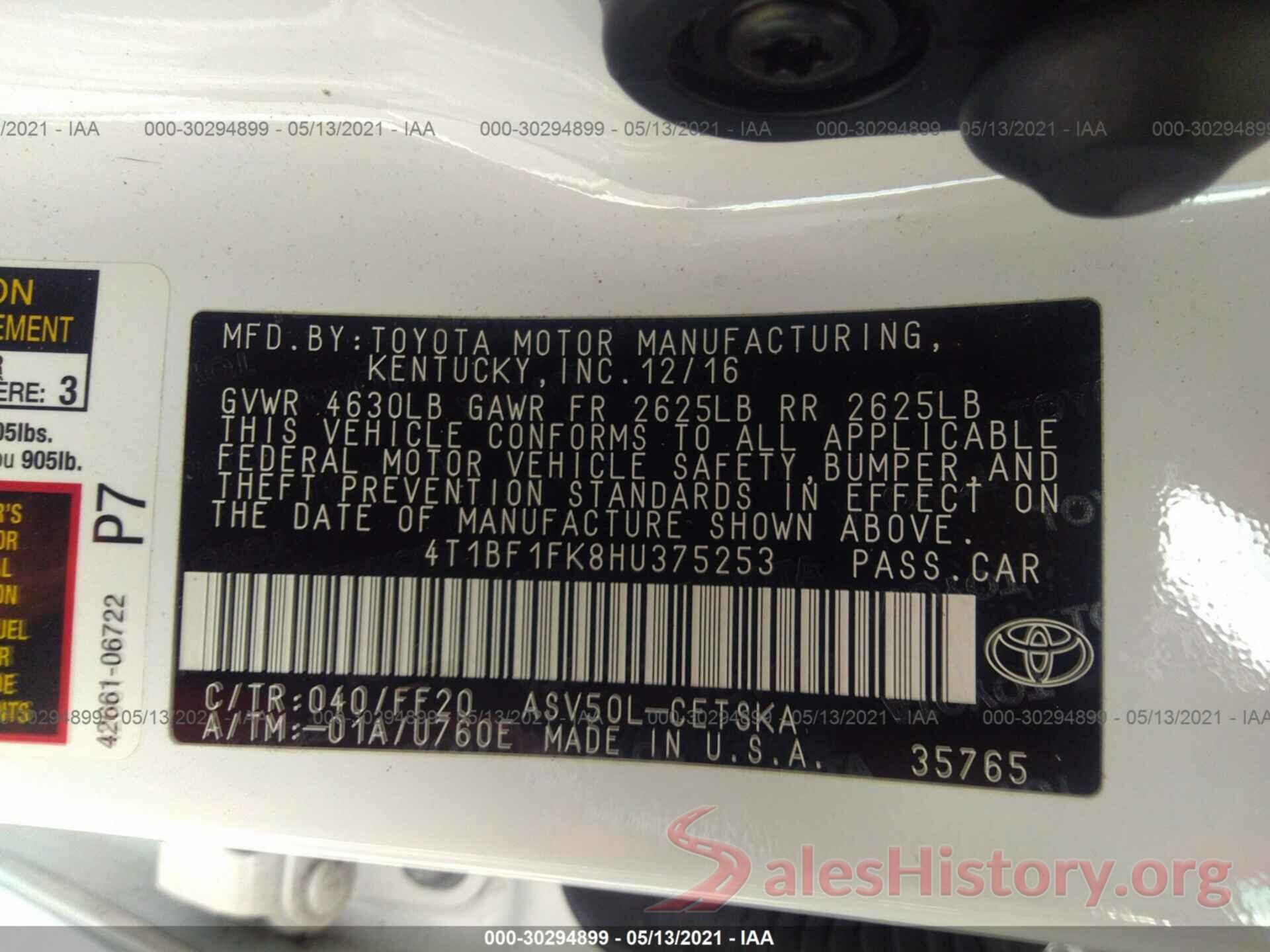 4T1BF1FK8HU375253 2017 TOYOTA CAMRY